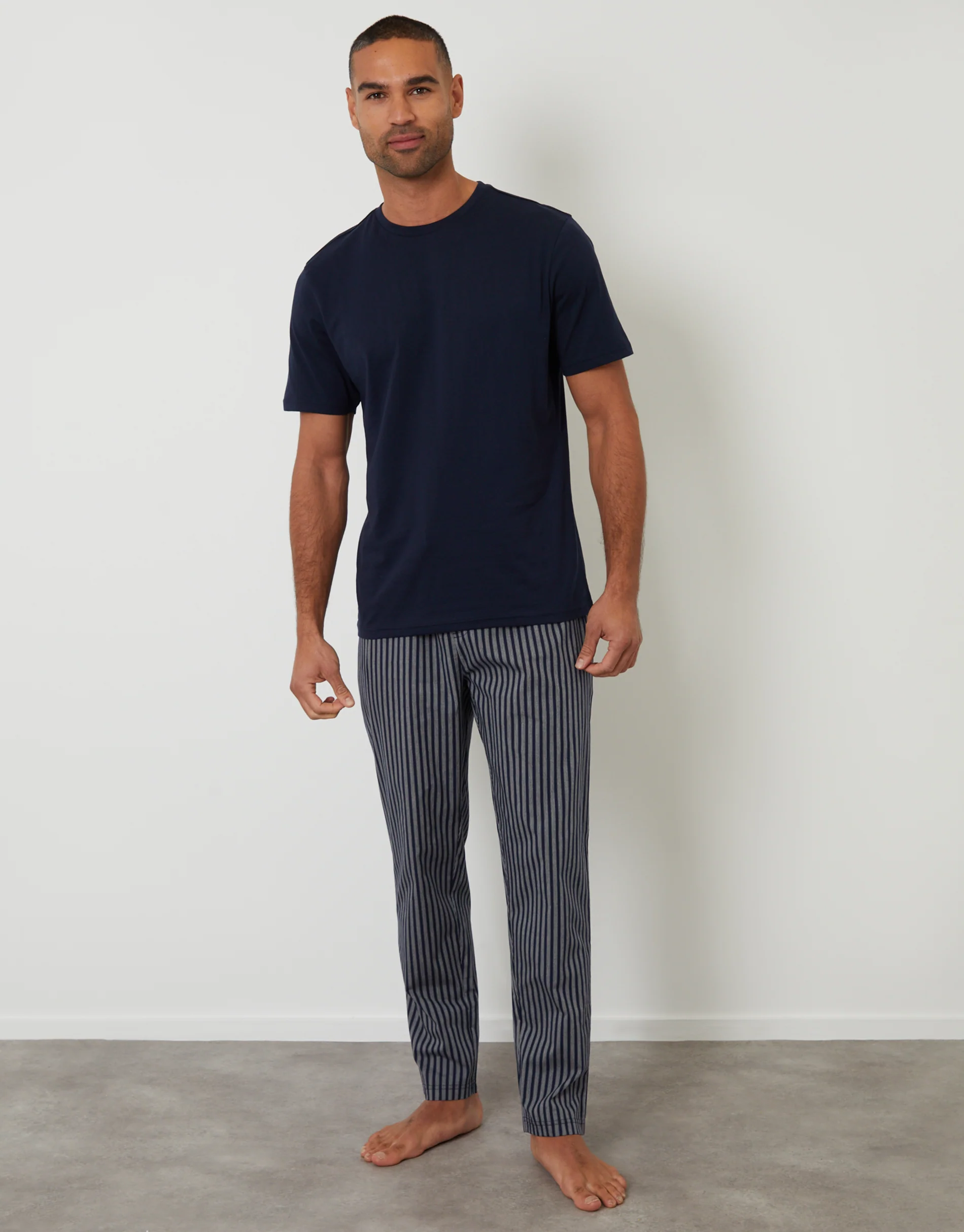 T-Shirt & Bottoms Pyjama Set in Navy Stripe