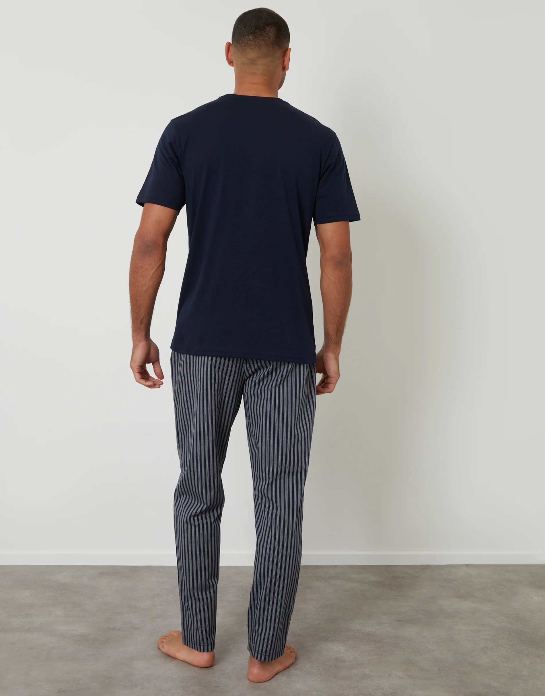 T-Shirt & Bottoms Pyjama Set in Navy Stripe - Image 3