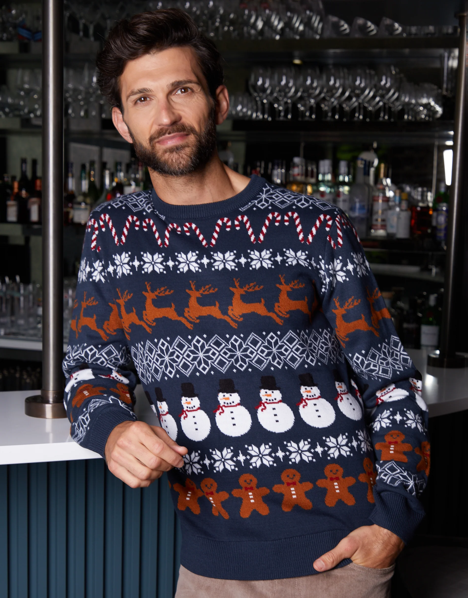 Fairisle Knitted Crew Neck Christmas Jumper in Navy