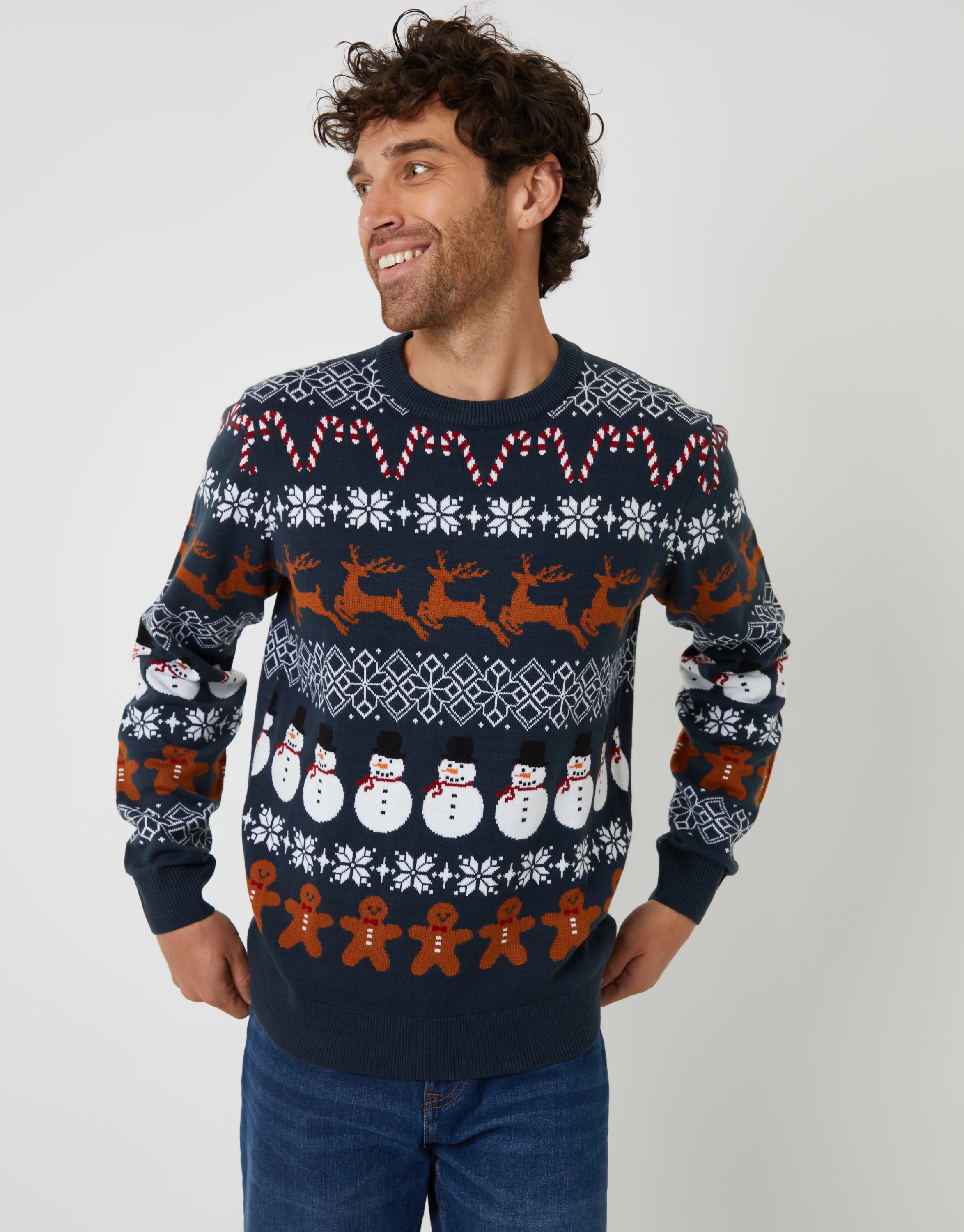 Fairisle Knitted Crew Neck Christmas Jumper in Navy - Image 2