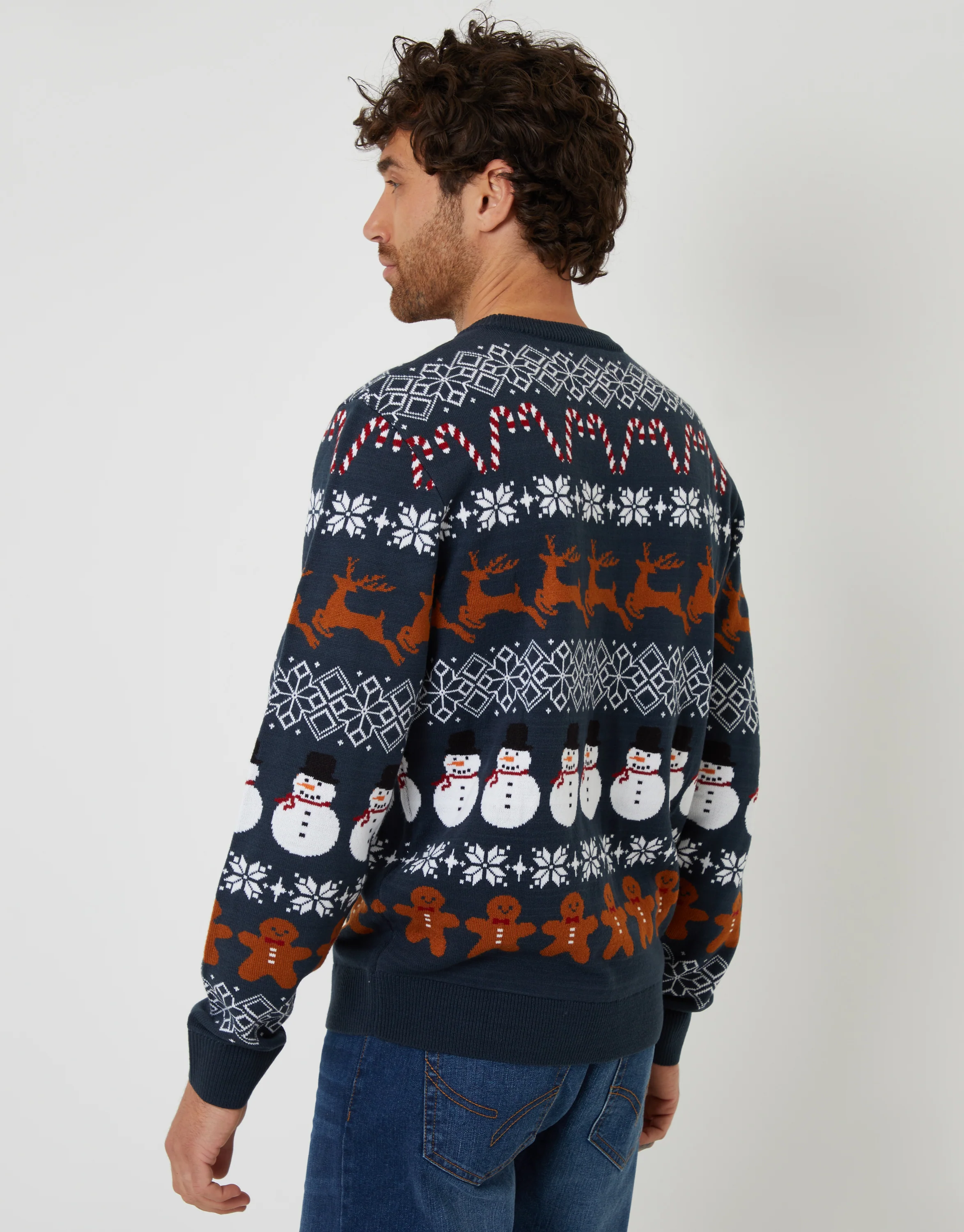 Fairisle Knitted Crew Neck Christmas Jumper in Navy - Image 3