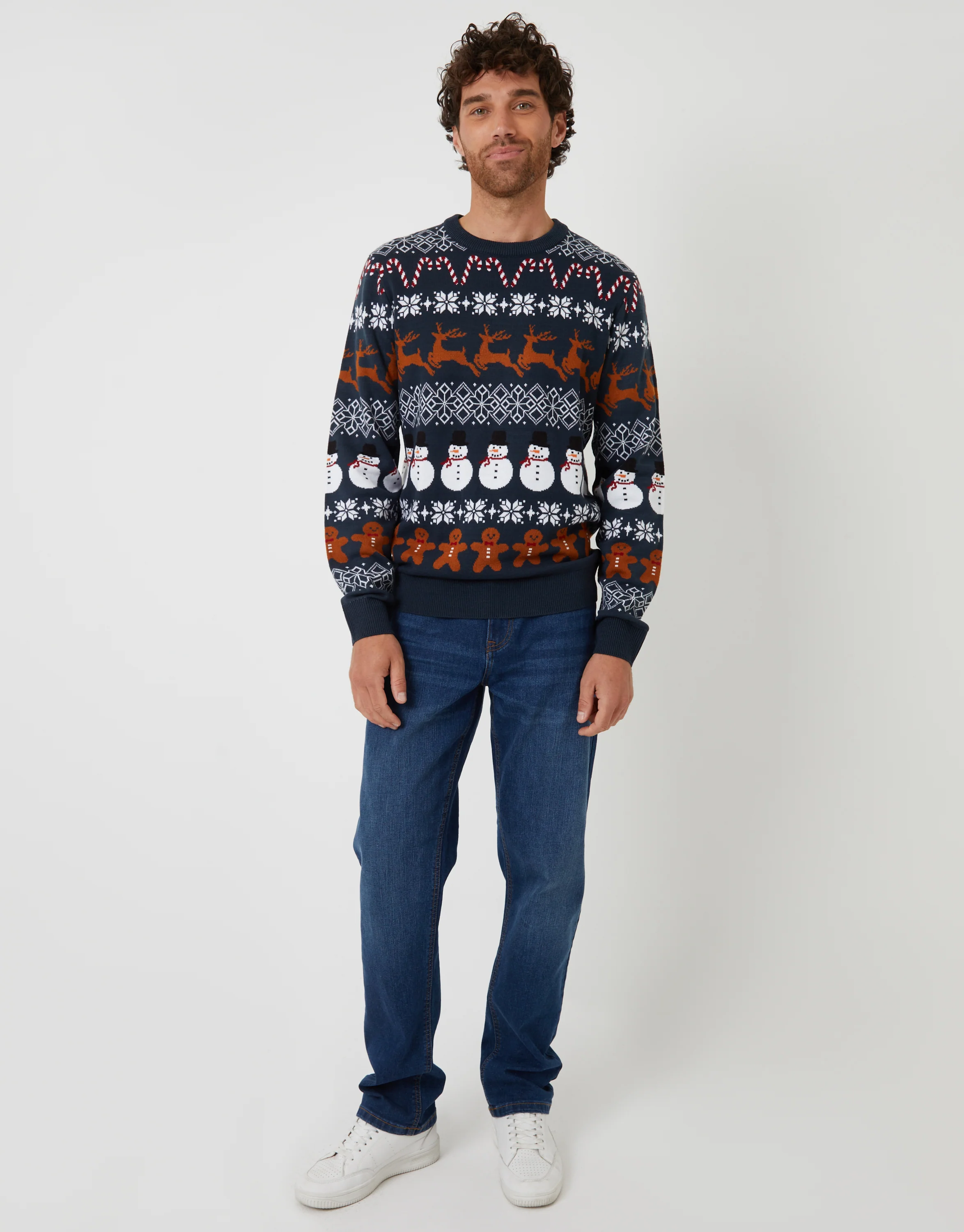 Fairisle Knitted Crew Neck Christmas Jumper in Navy - Image 4