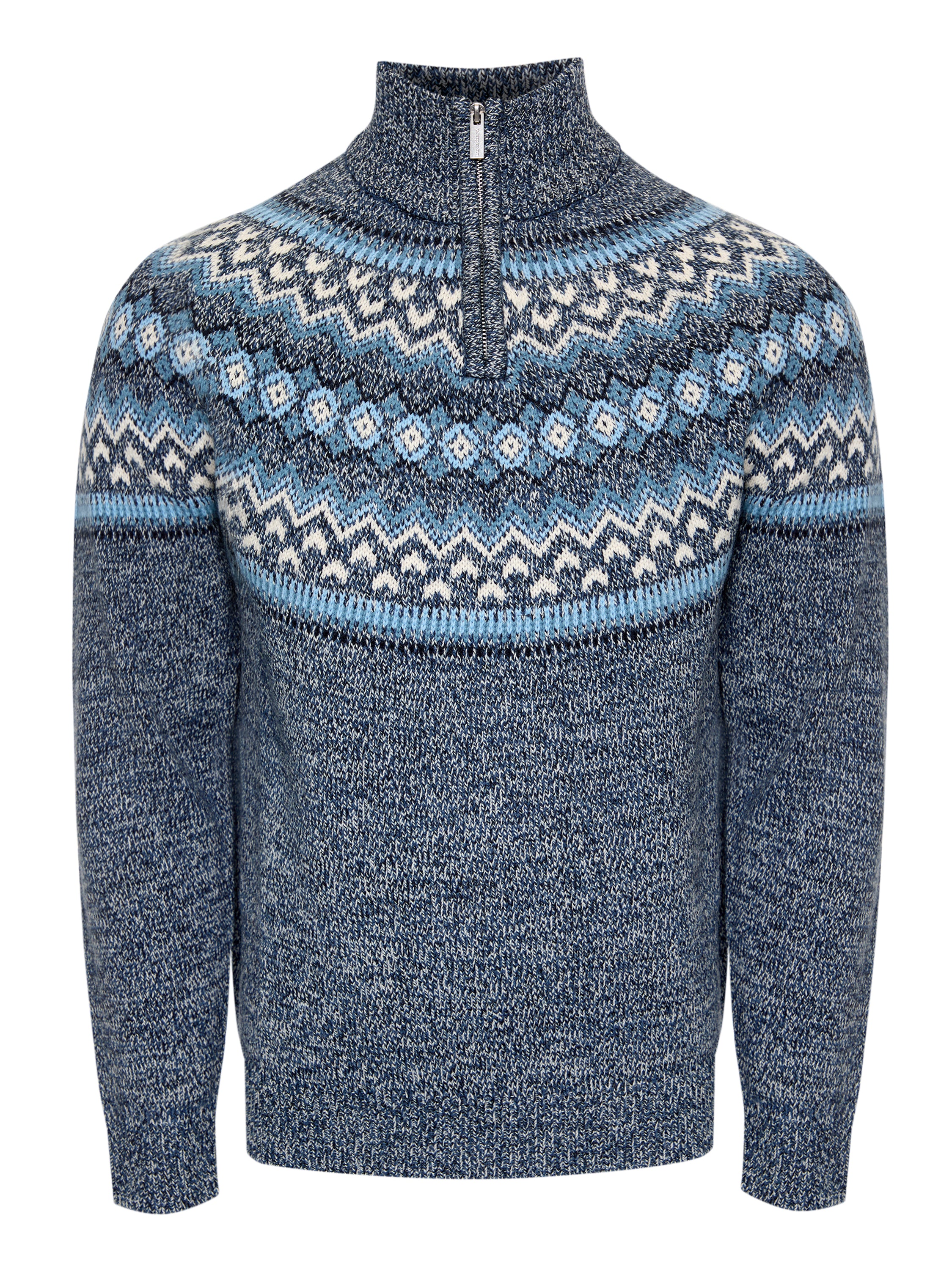 Fairisle Knitted Quarter Zip Jumper in Navy - Image 7