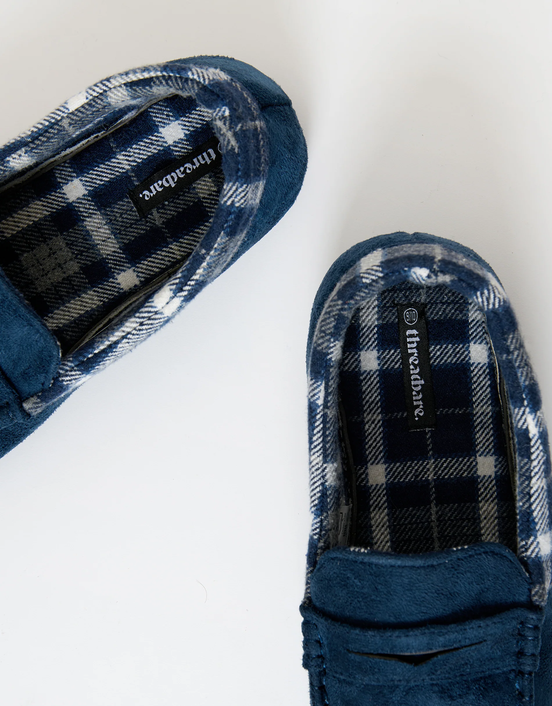 Faux Suede Fabric Trim Moccasin Slippers in Navy - Image 4