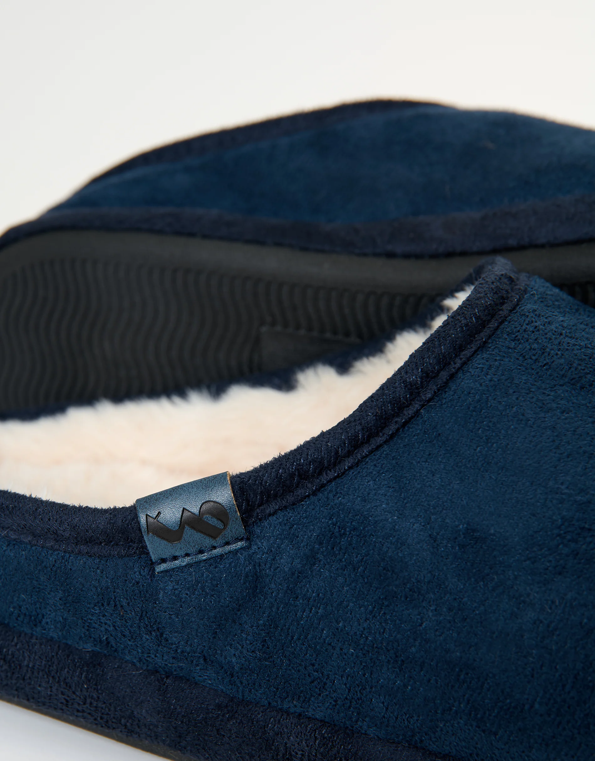 Faux Suede Faux Fur Lined Mule Slippers in Navy - Image 6