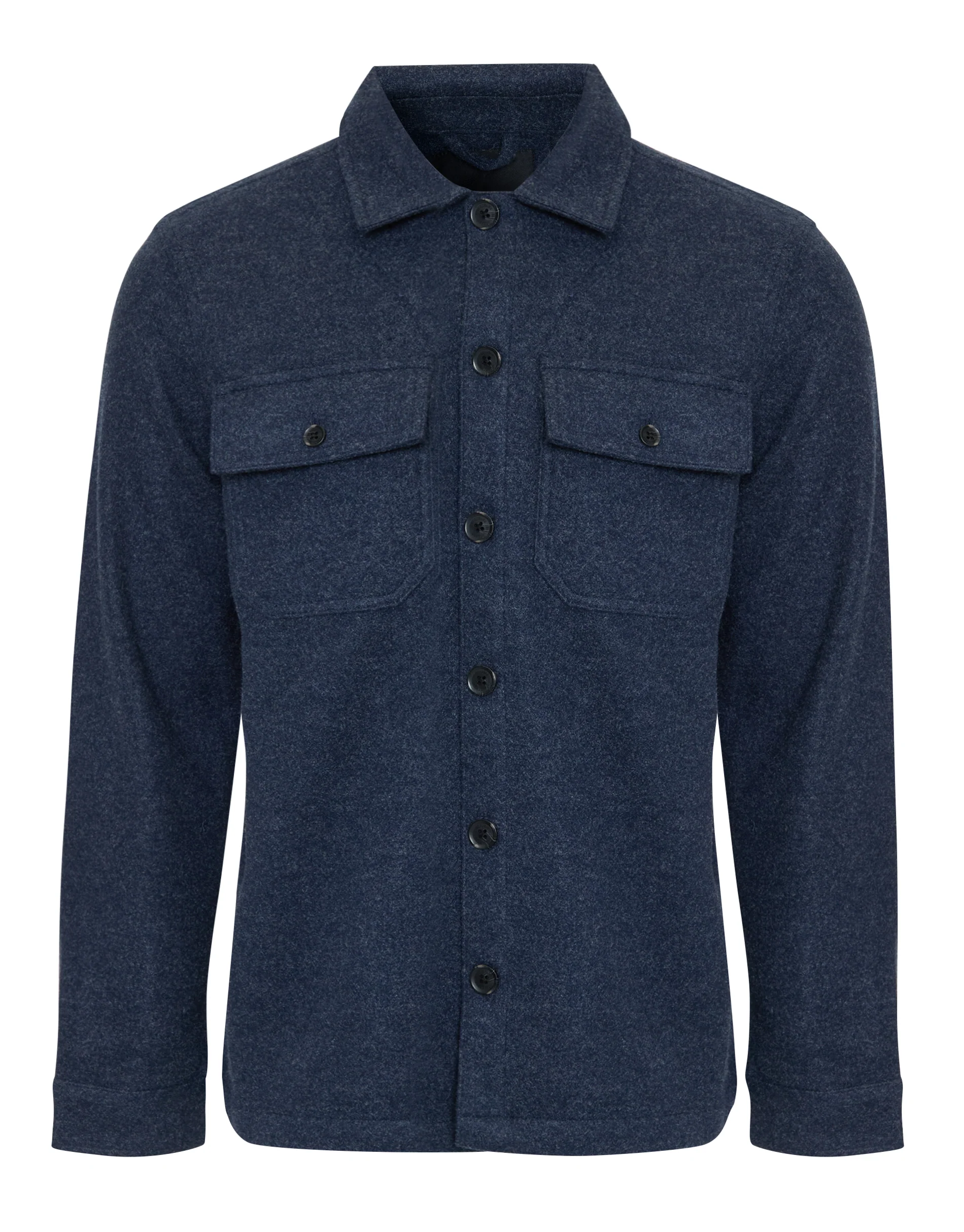 Faux Wool Button Up Shacket in Navy - Image 5