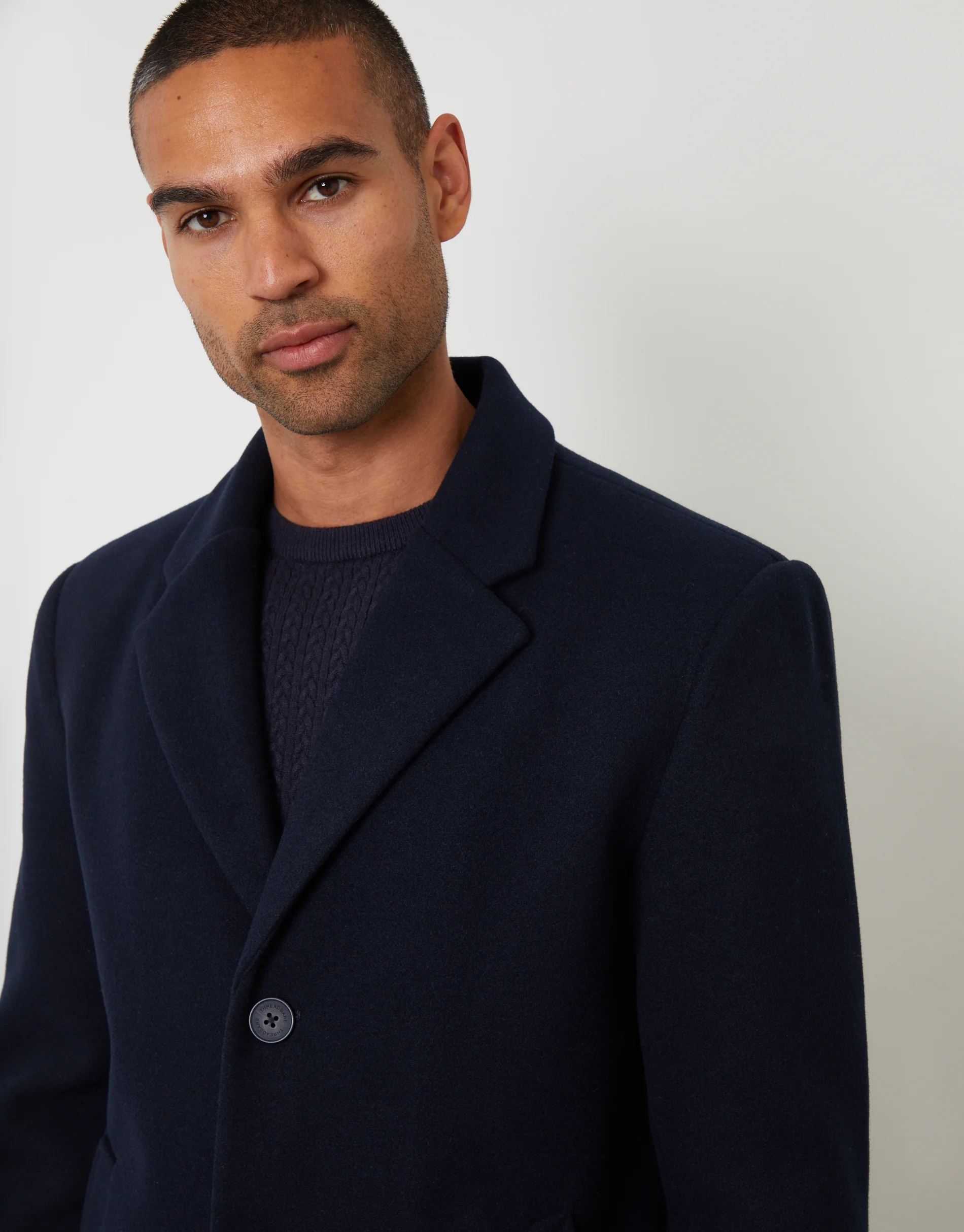 Faux Wool Overcoat in Navy - Image 4