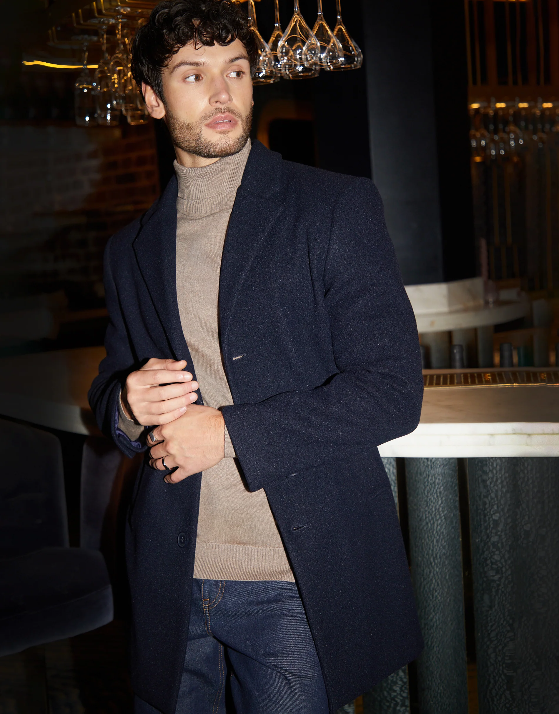 Faux Wool Overcoat in Navy - Image 6