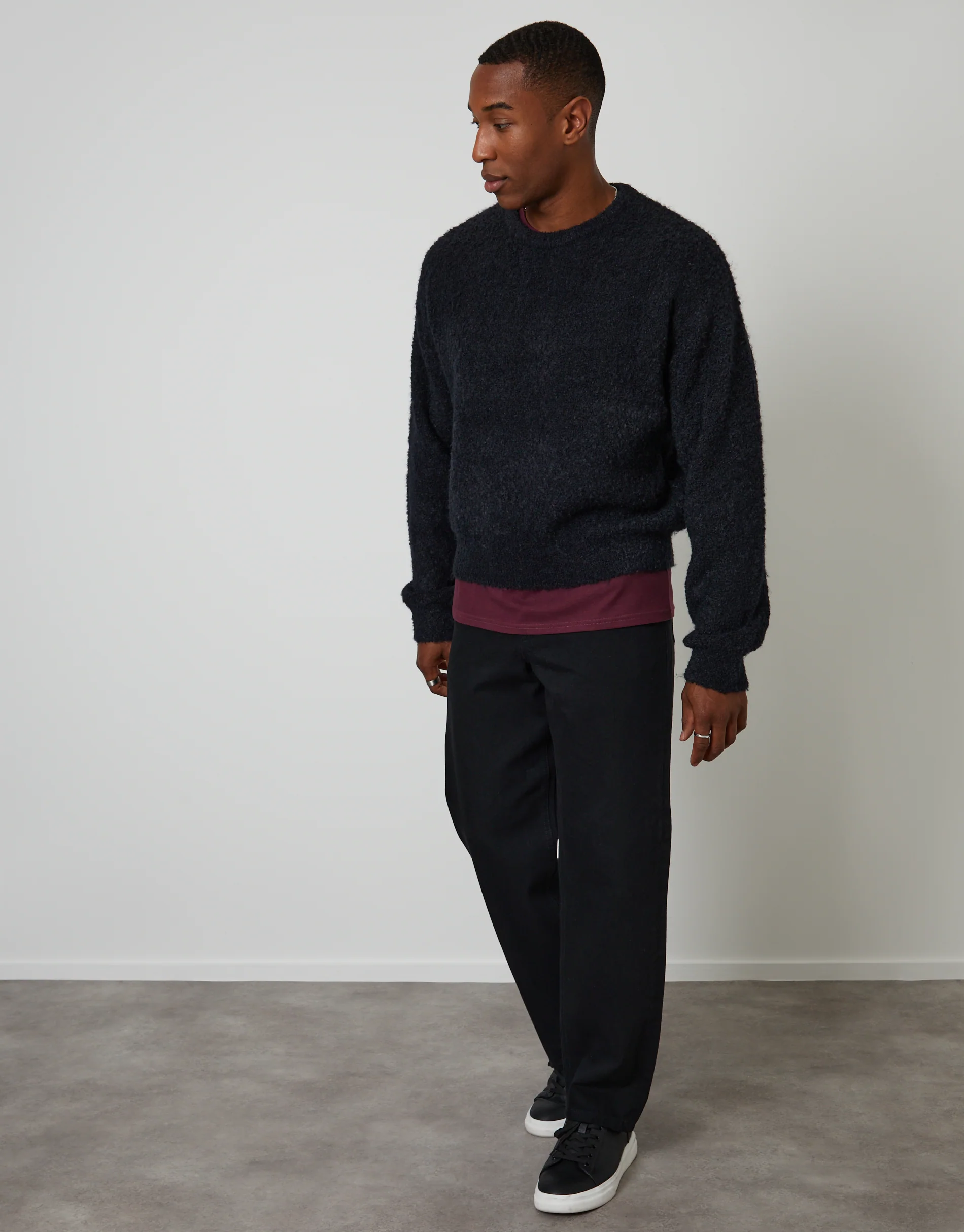 Fluffy Knit Crew Neck Jumper in Navy - Image 3