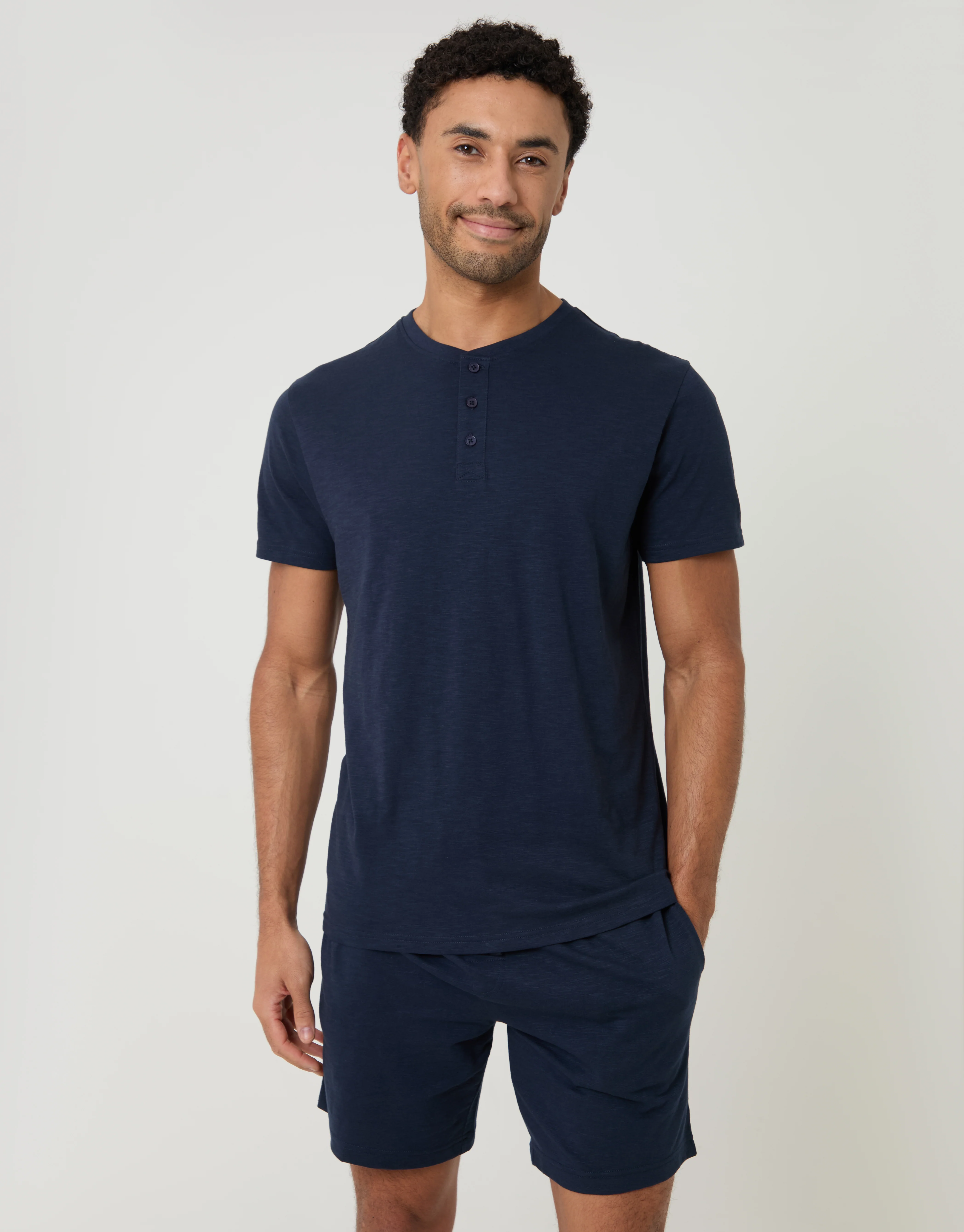 Grandad Top & Shorts Pyjama Set in Navy