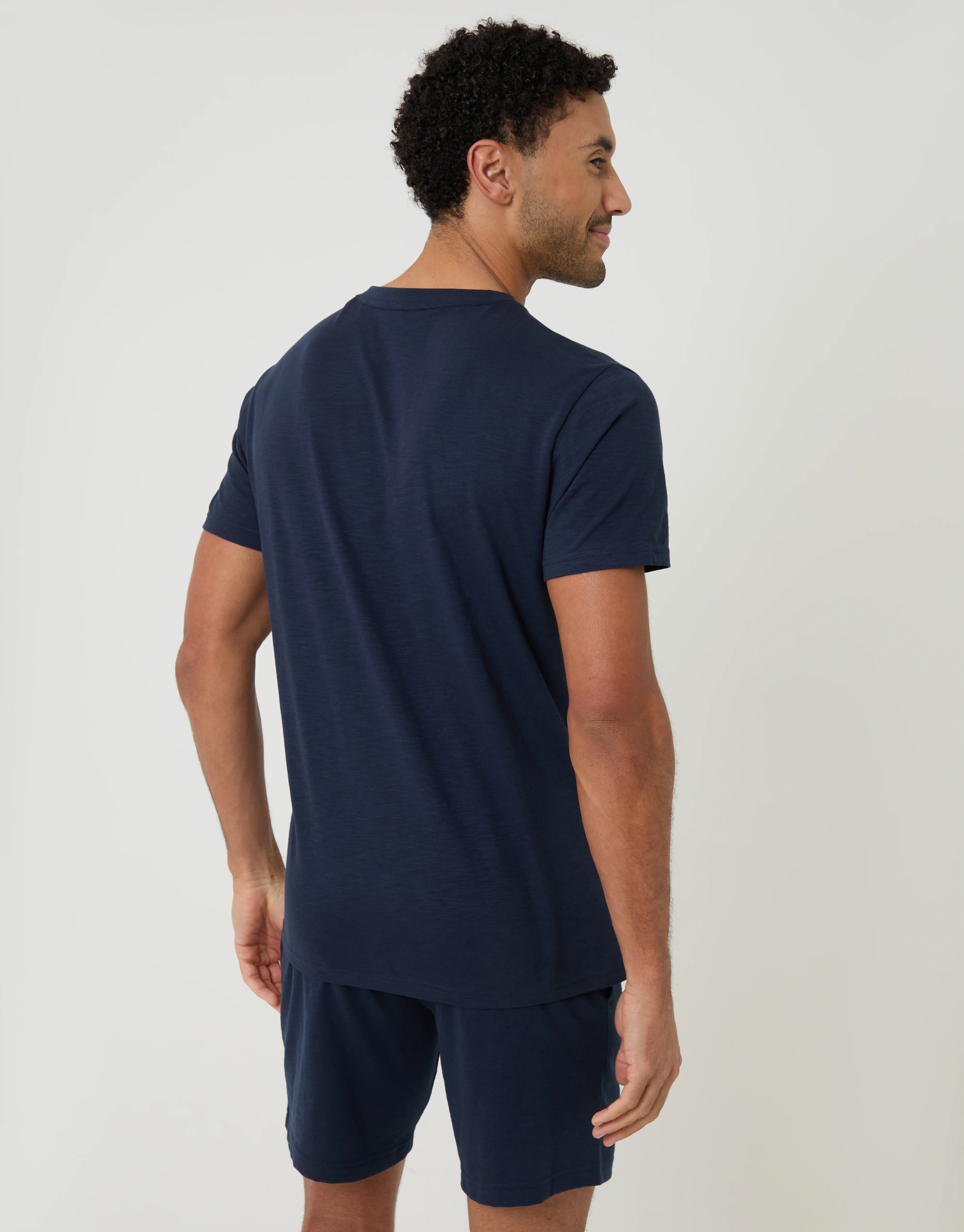 Grandad Top & Shorts Pyjama Set in Navy - Image 2