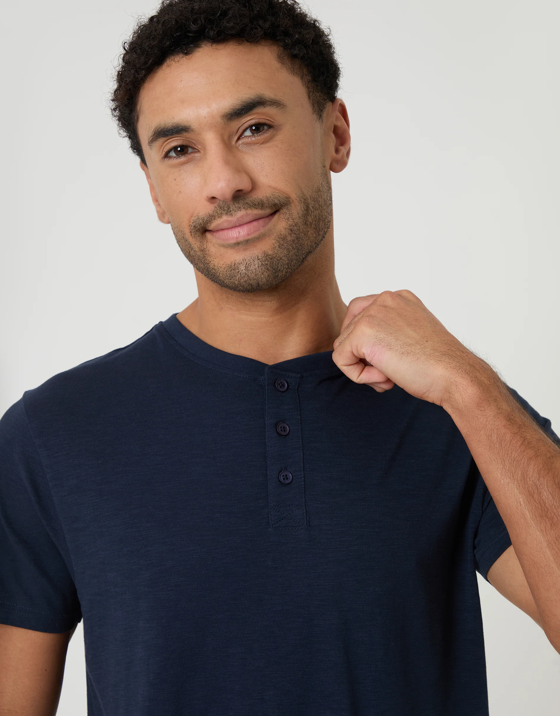 Grandad Top & Shorts Pyjama Set in Navy - Image 4