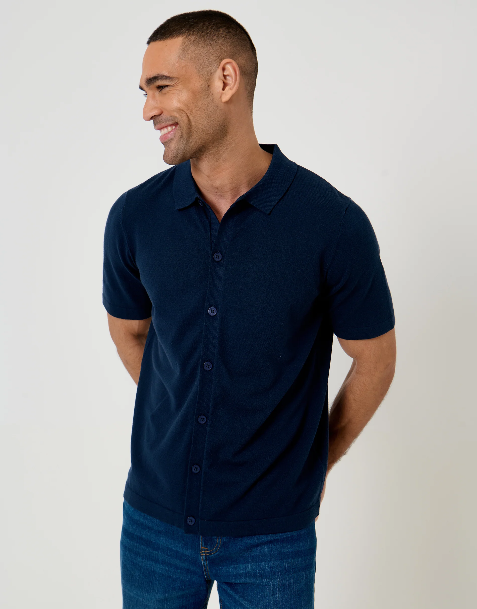 Knitted Short Sleeve Shirt in Navy