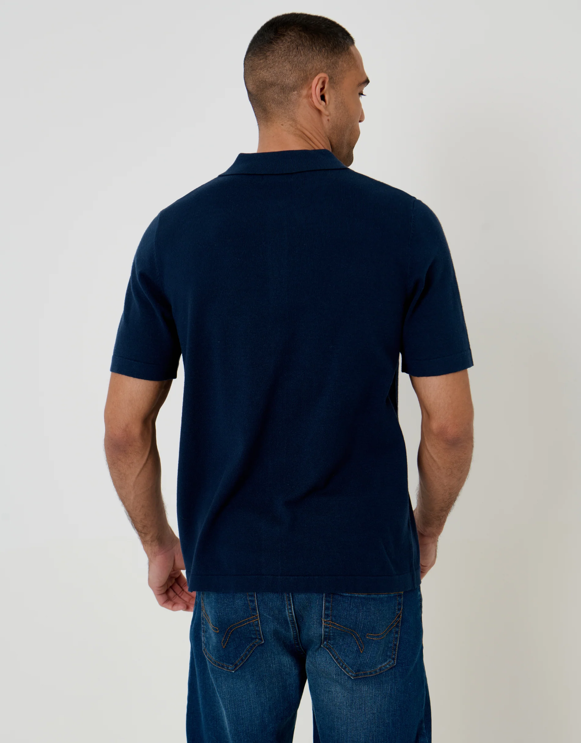 Knitted Short Sleeve Shirt in Navy - Image 2