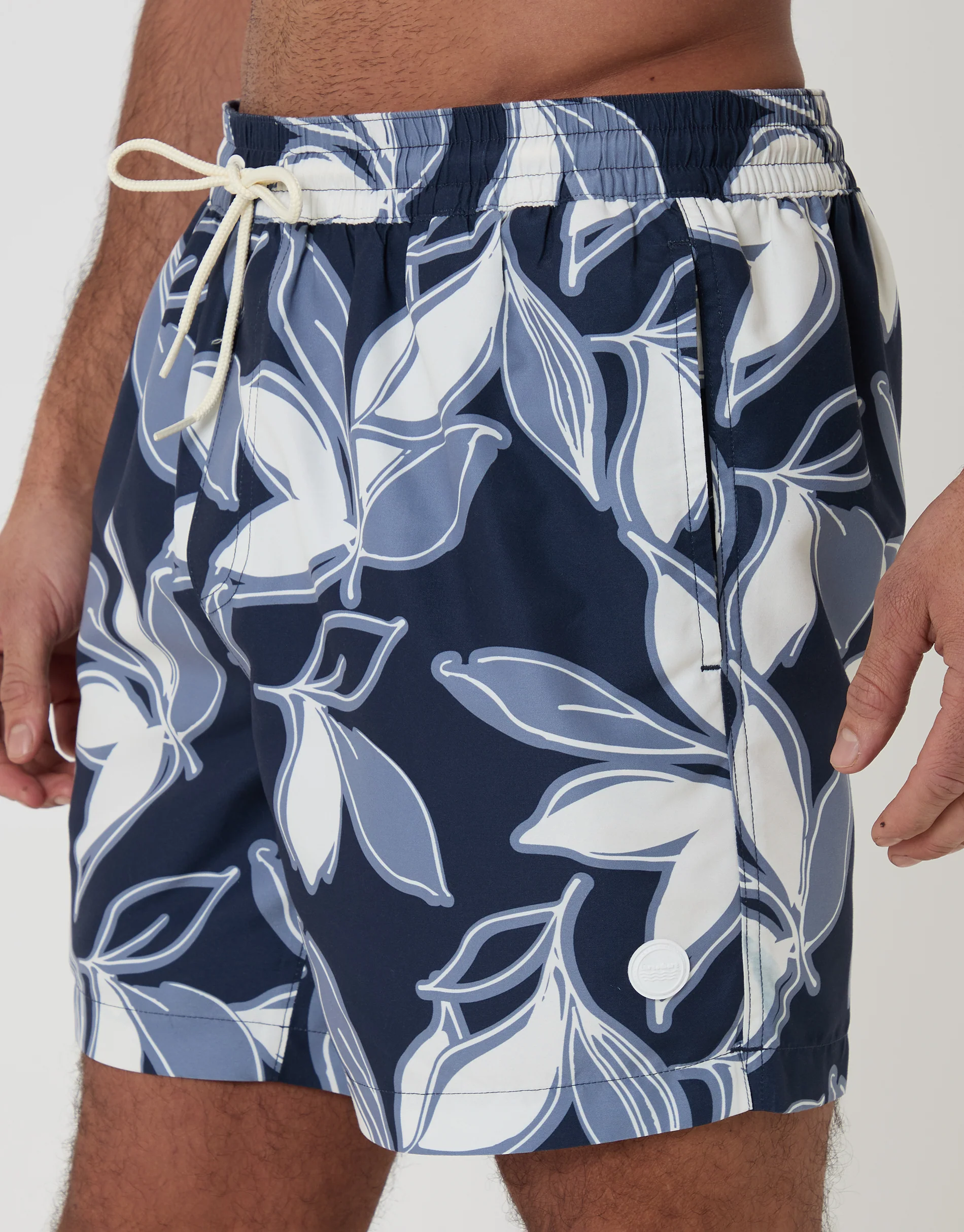 Leaf Print Quick Dry Swim Shorts in Navy - Image 4