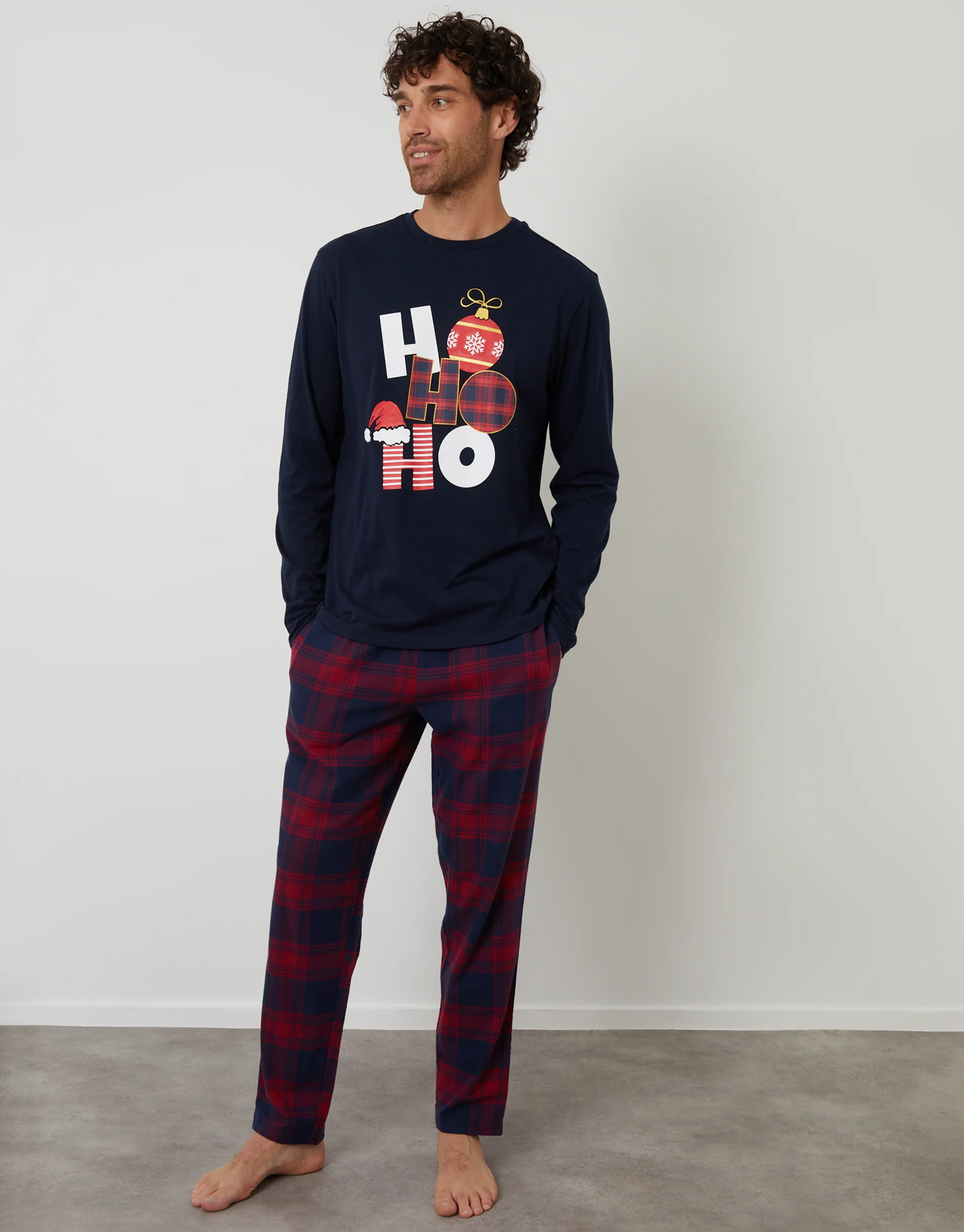 Long Check Christmas Pyjama Set in Navy