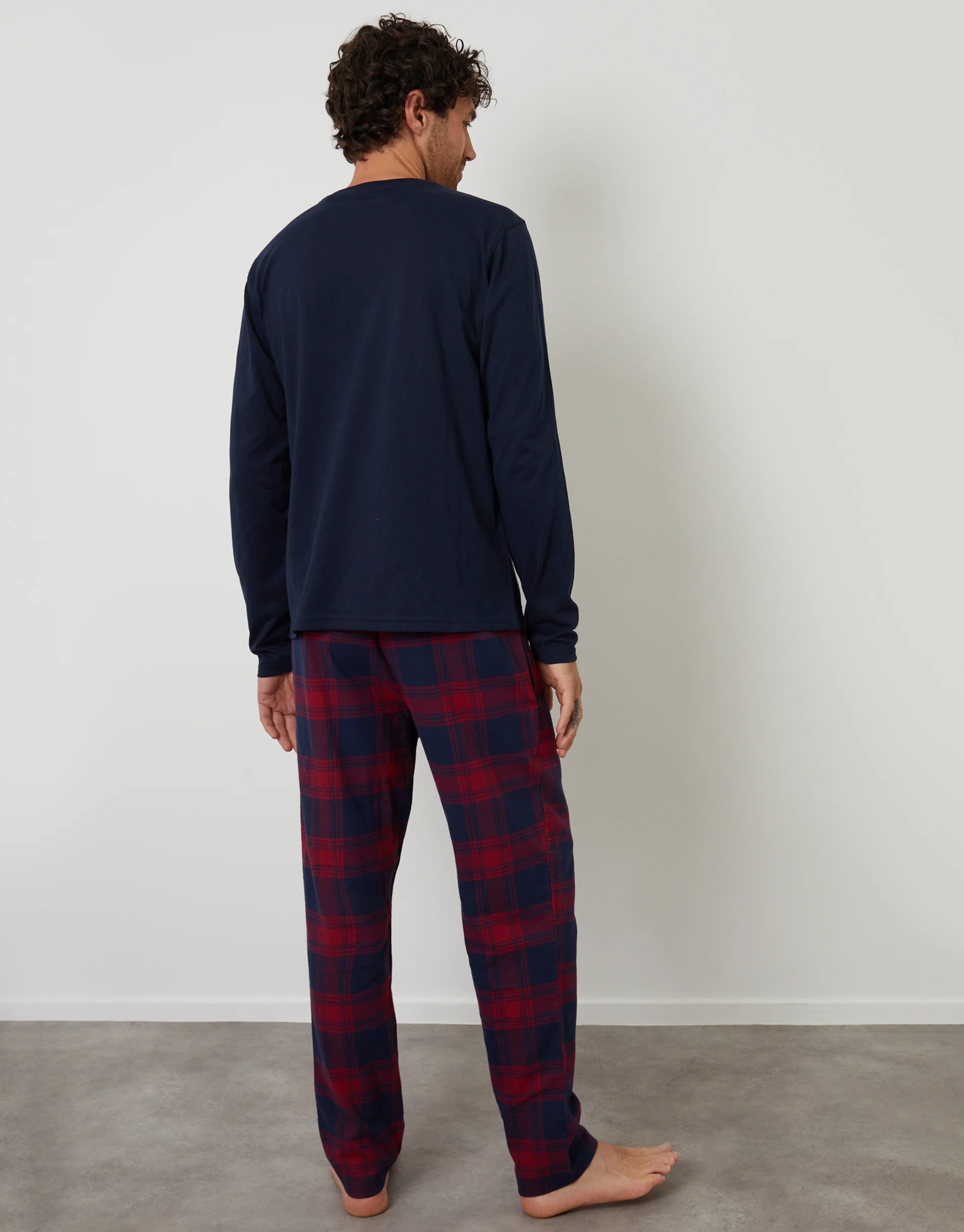 Long Check Christmas Pyjama Set in Navy - Image 2