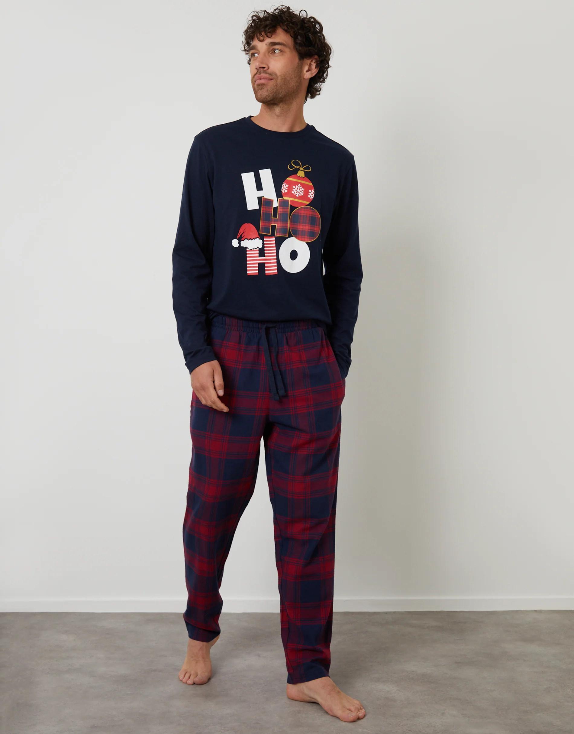 Long Check Christmas Pyjama Set in Navy - Image 3