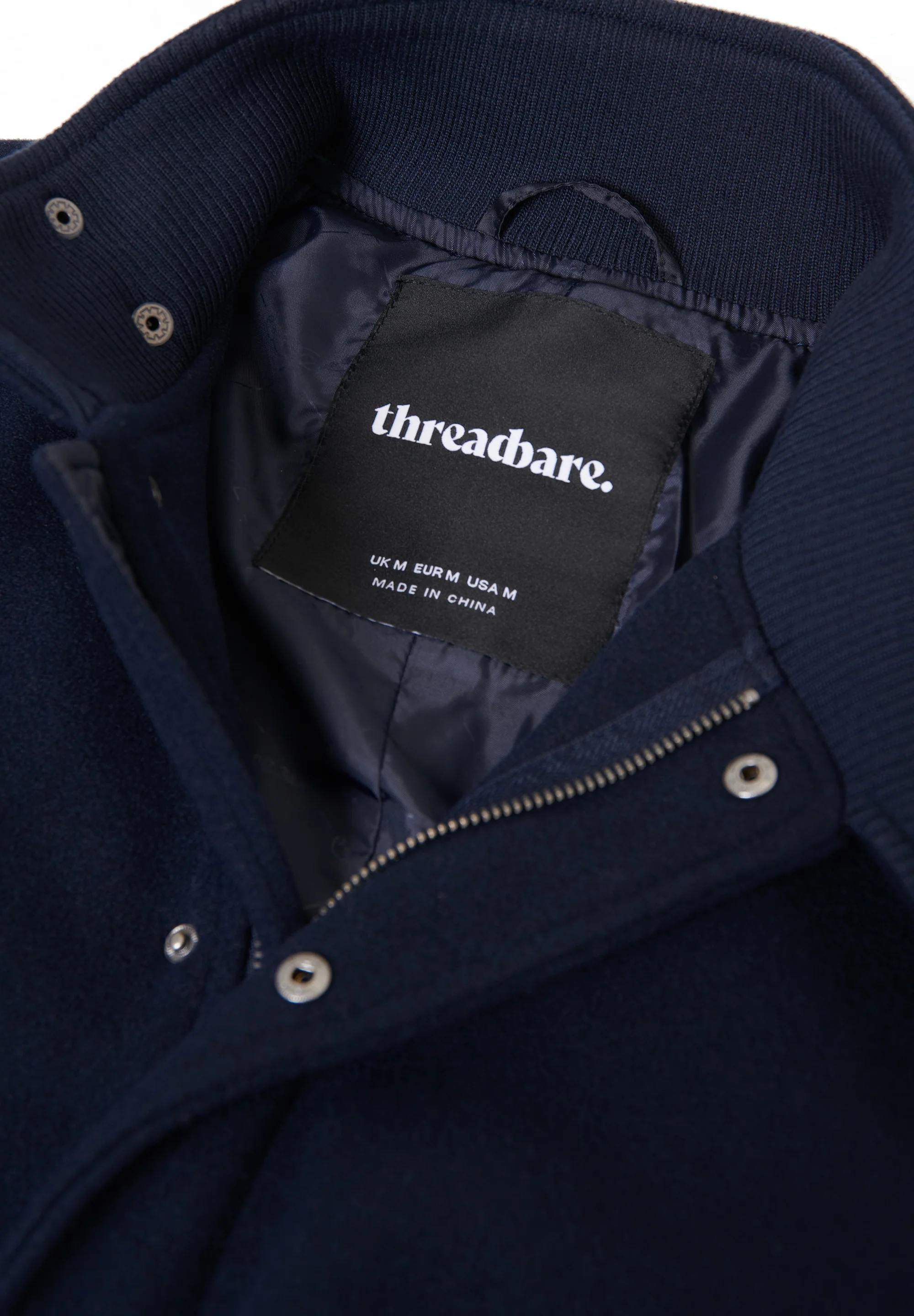 Longline Faux Wool Funnel Neck Coat in Navy - Image 5
