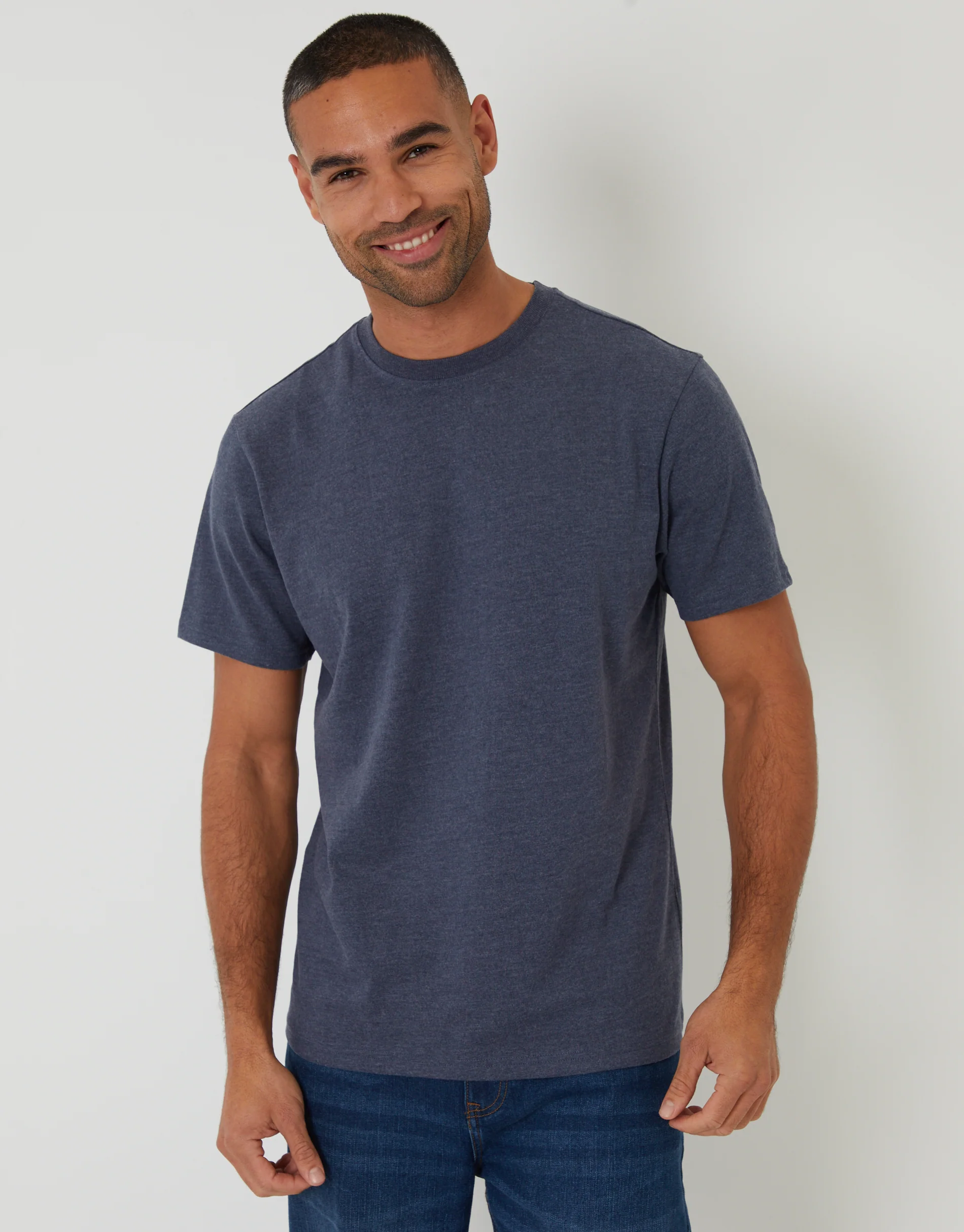 Peached Crew Neck T-Shirt in Navy Marl