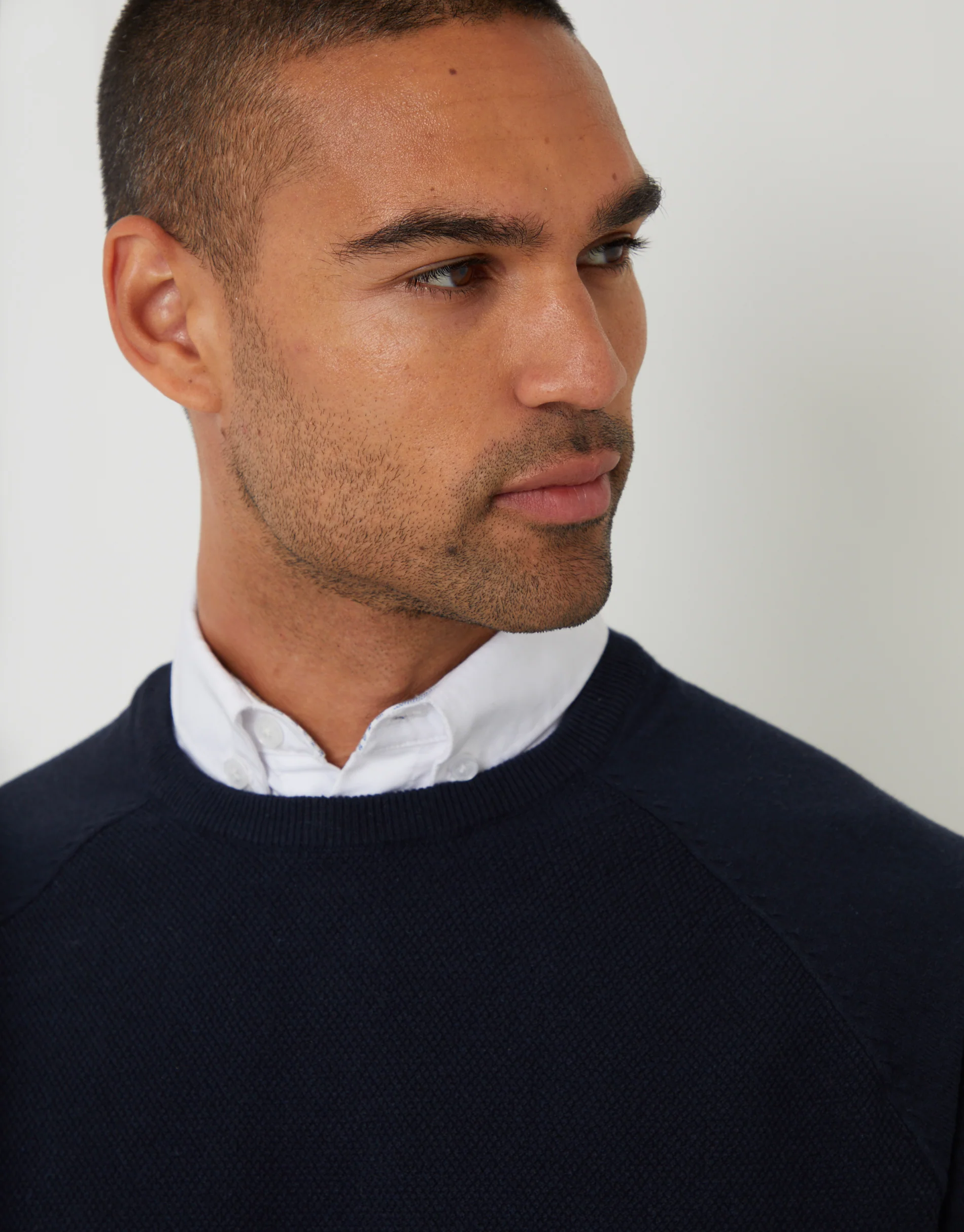 Mock Shirt Raglan Knitted Jumper in Navy - Image 4