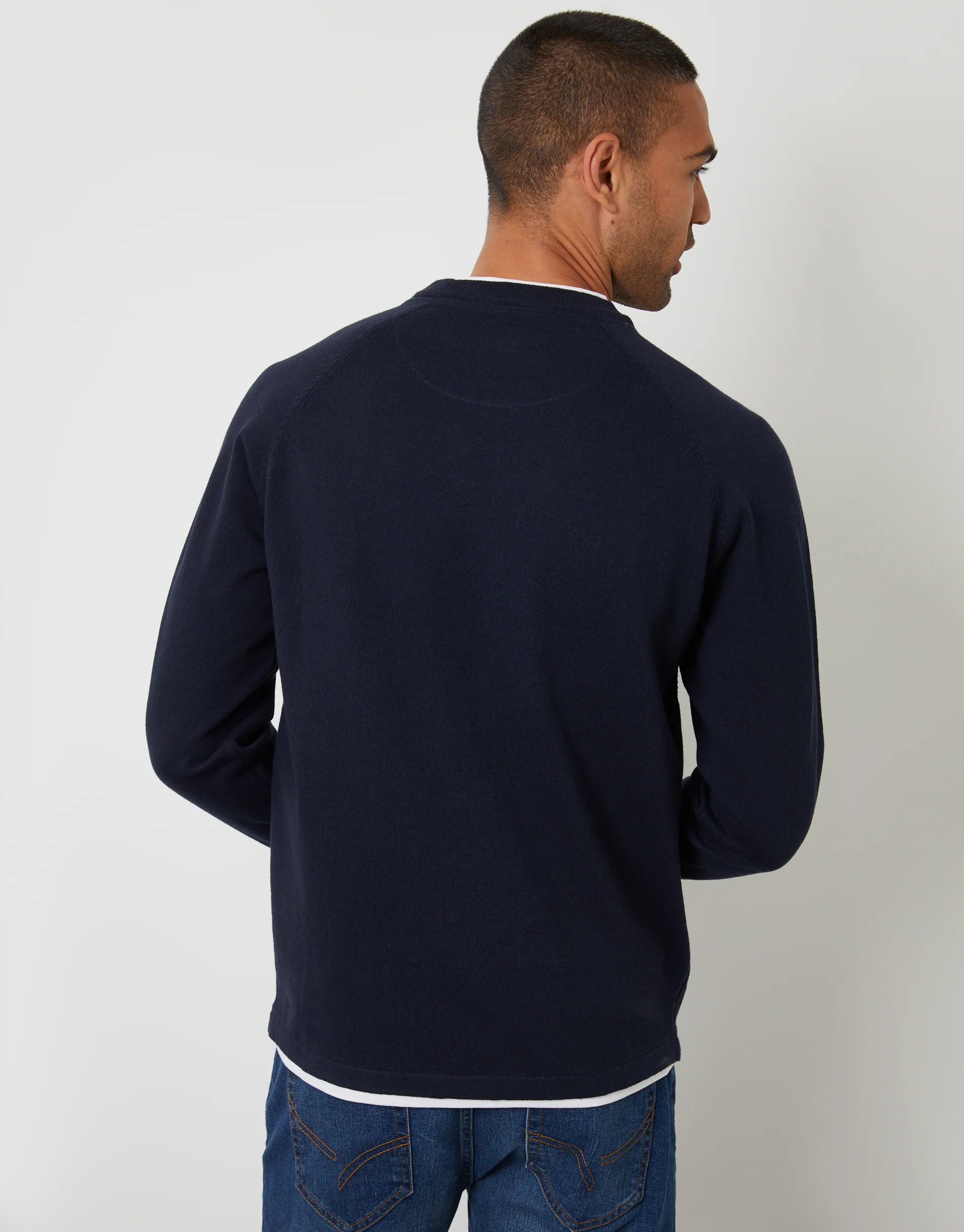 Mock Tee Textured Knit Crew Neck Jumper in Navy - Image 2