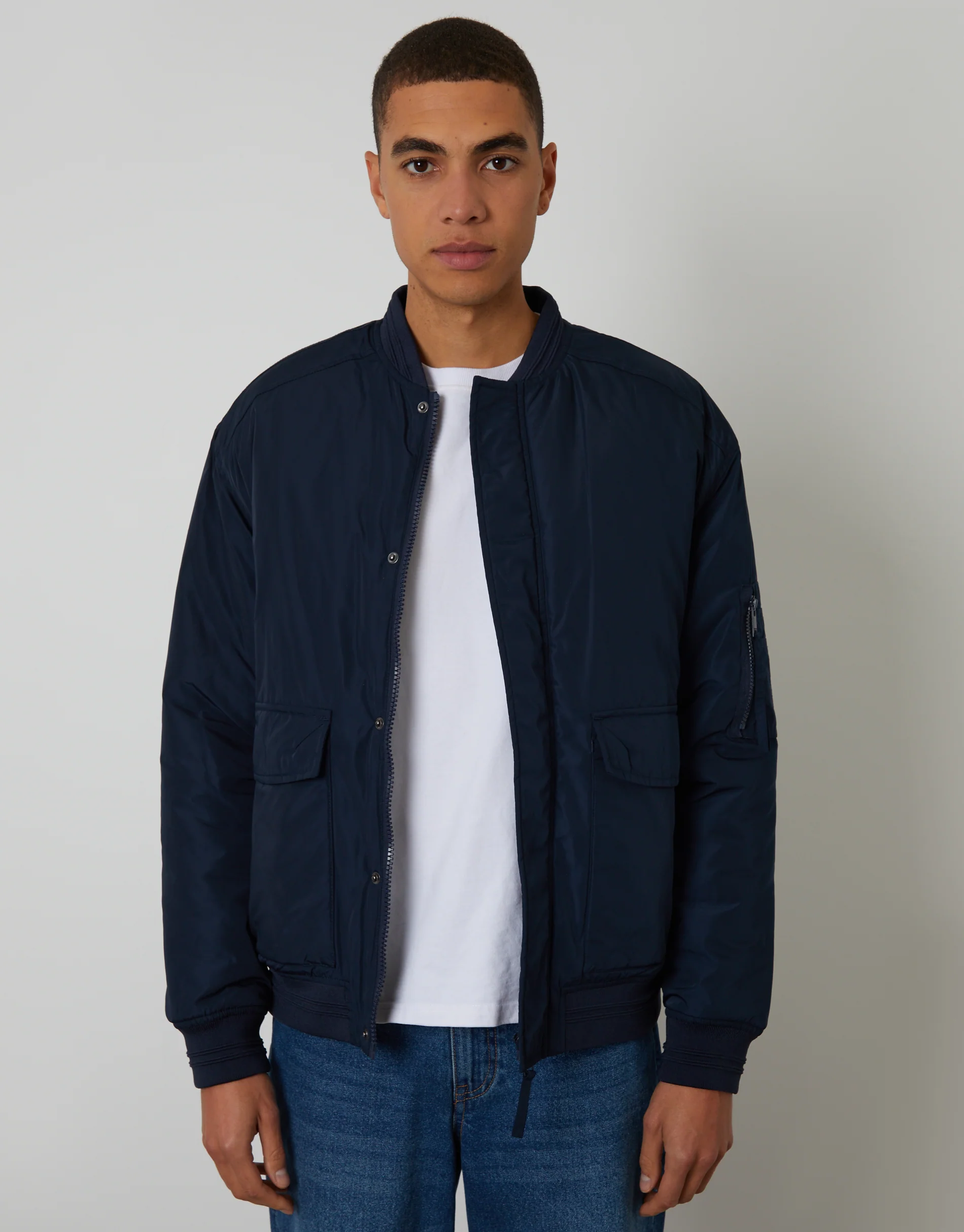Padded Bomber Jacket in Navy