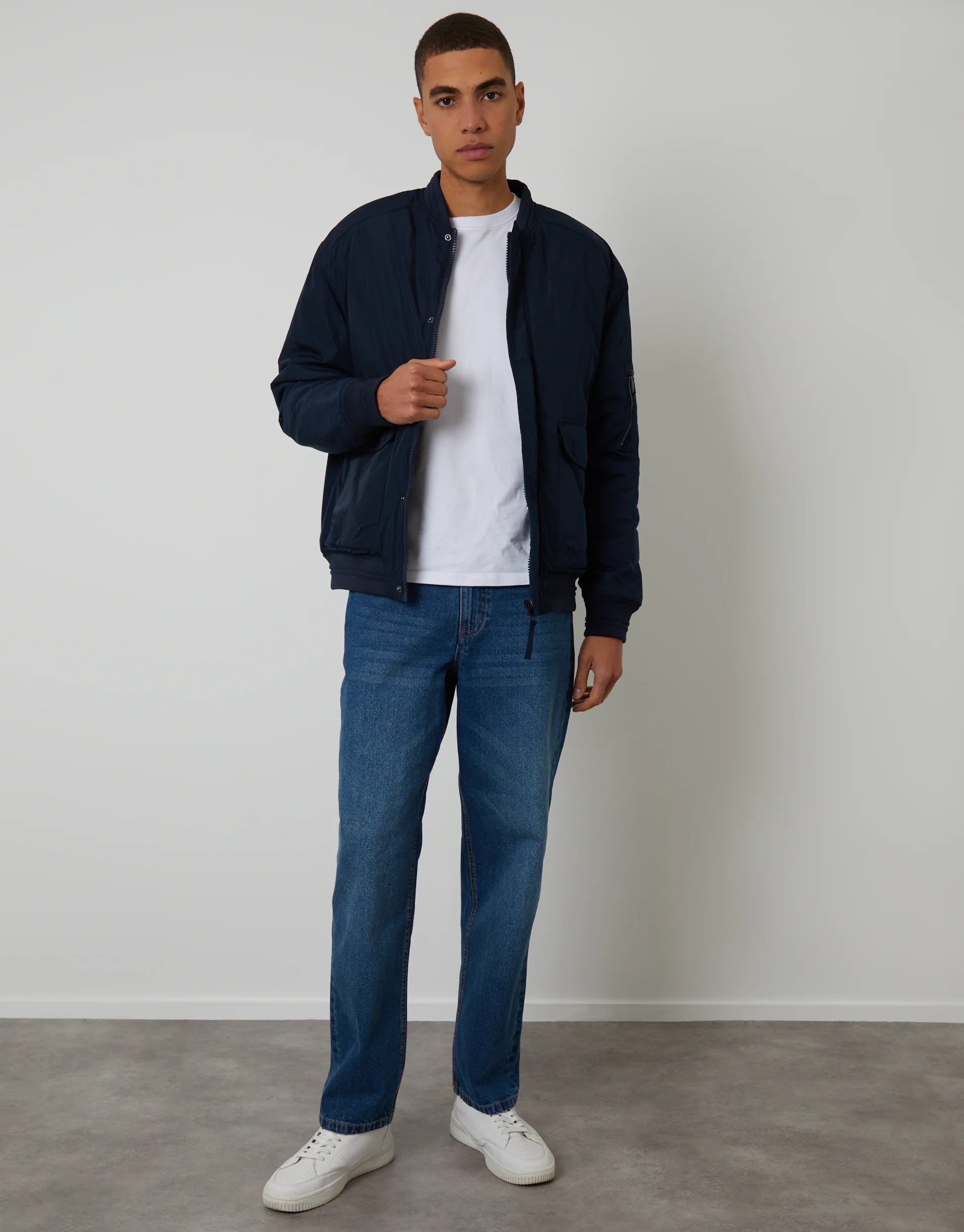 Padded Bomber Jacket in Navy - Image 3