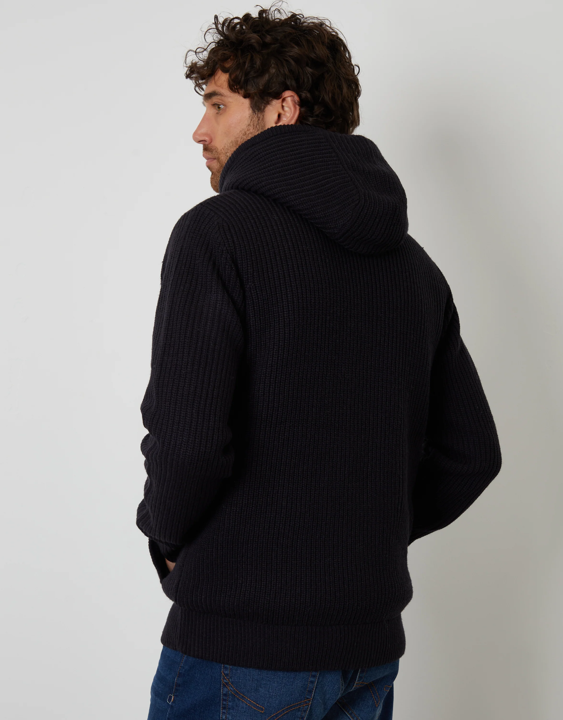 Padded Knitted Jacket in Navy - Image 2