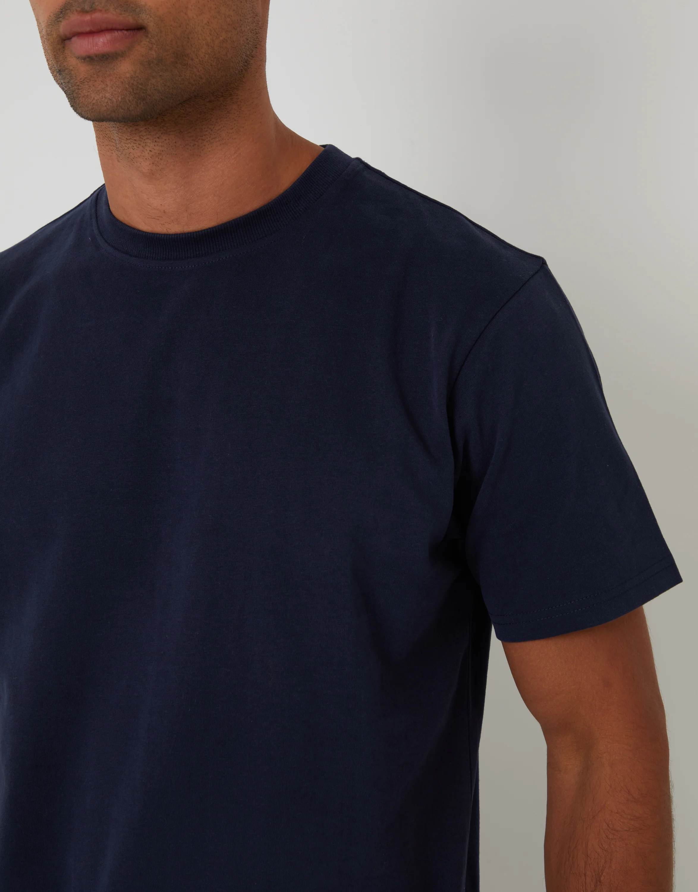 Peached Cotton Crew Neck T-Shirt in Navy - Image 4