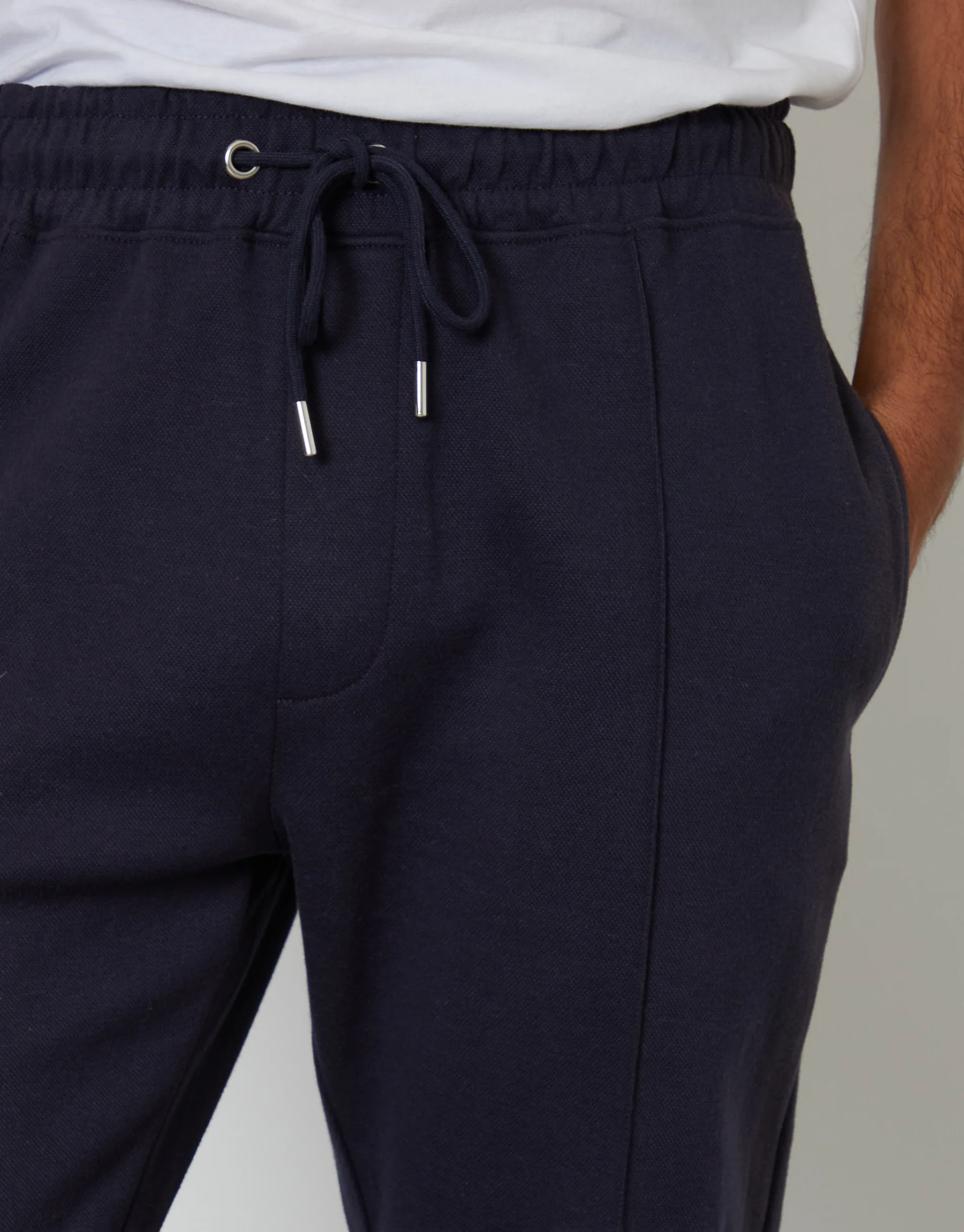 Pintuck Pique Joggers in Navy - Image 4