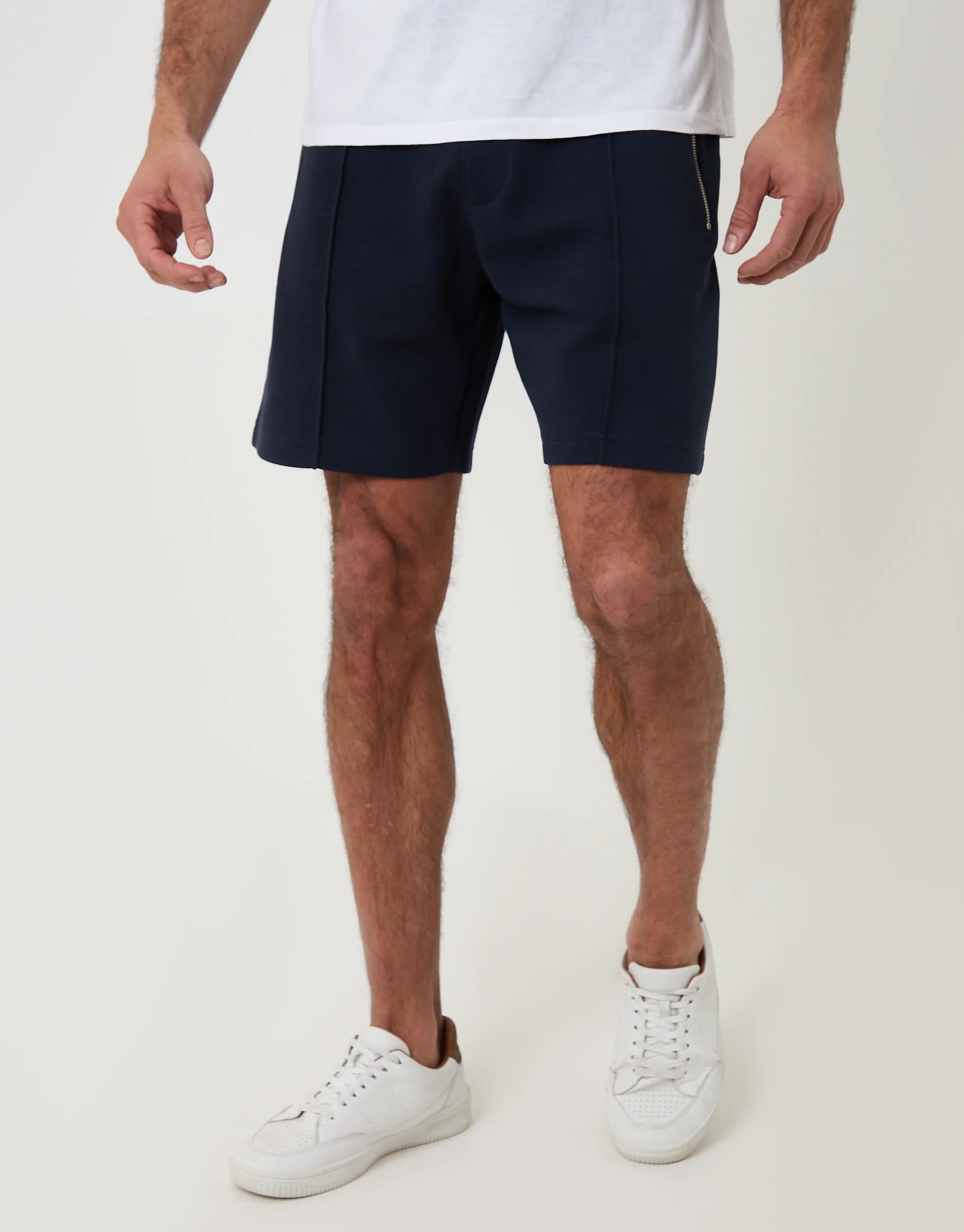 Pique Pleated Sweat Shorts in Navy - Image 3