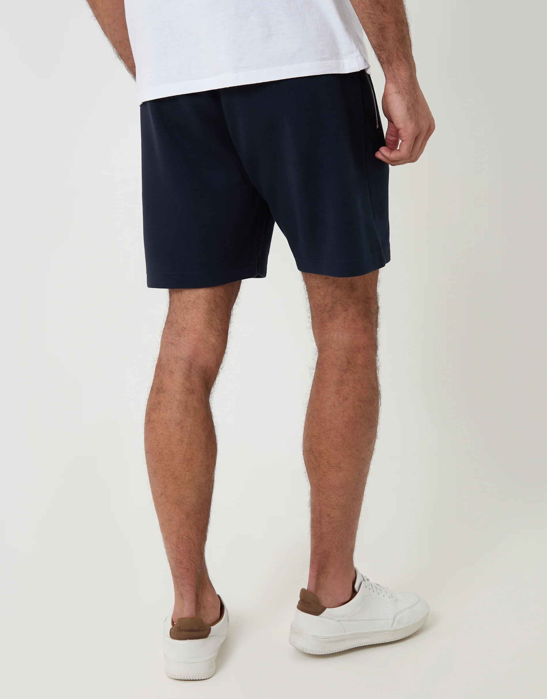Pique Pleated Sweat Shorts in Navy - Image 4