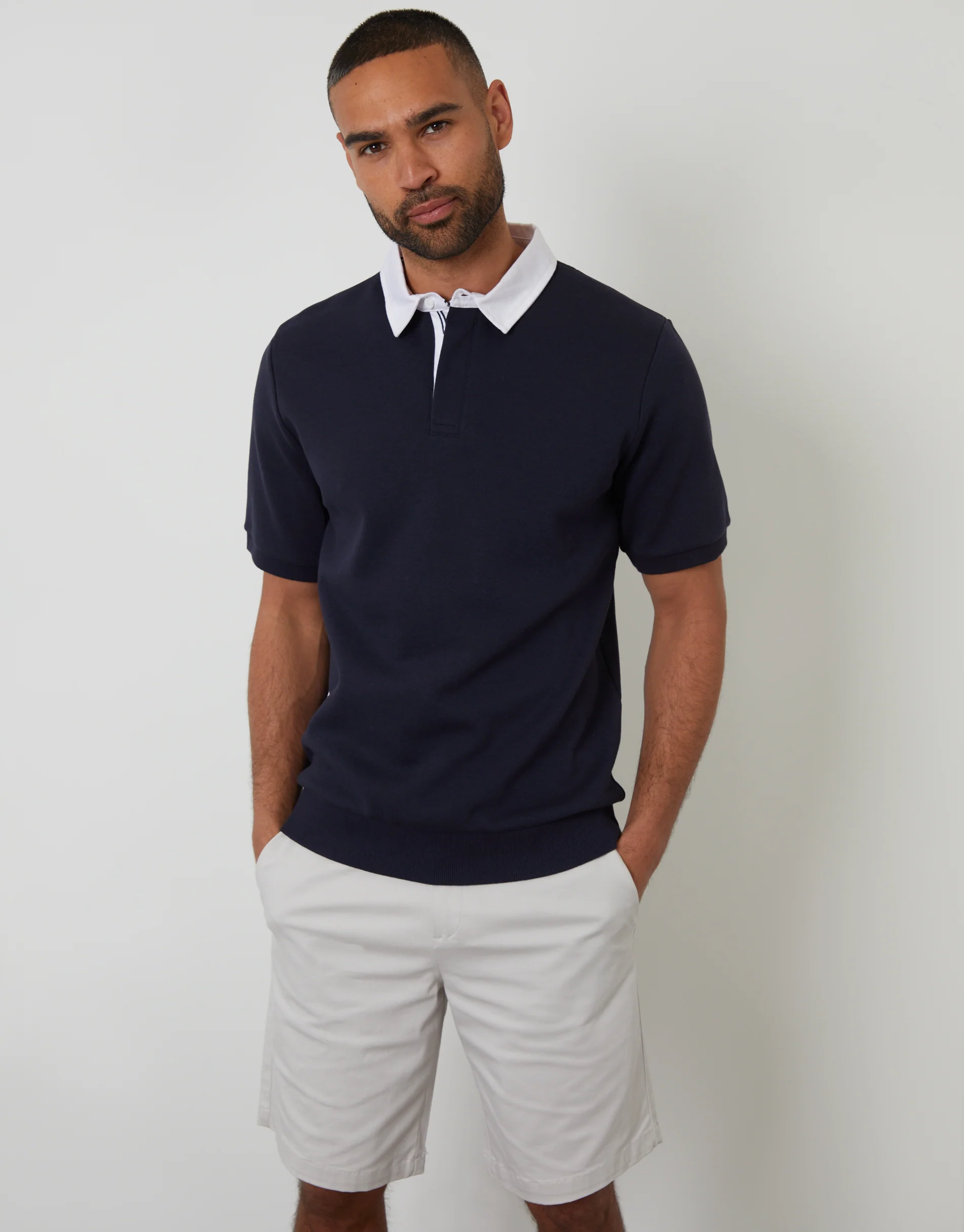 Pique Short Sleeve Polo in Navy