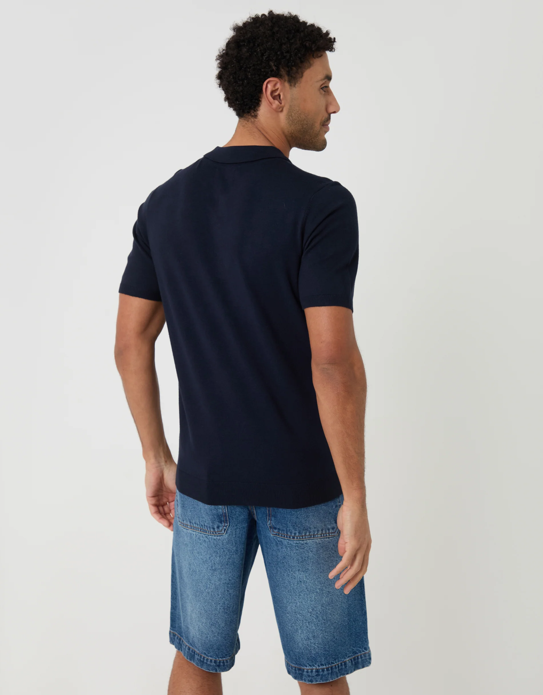 Quarter Zip Knitted Polo in Navy - Image 2