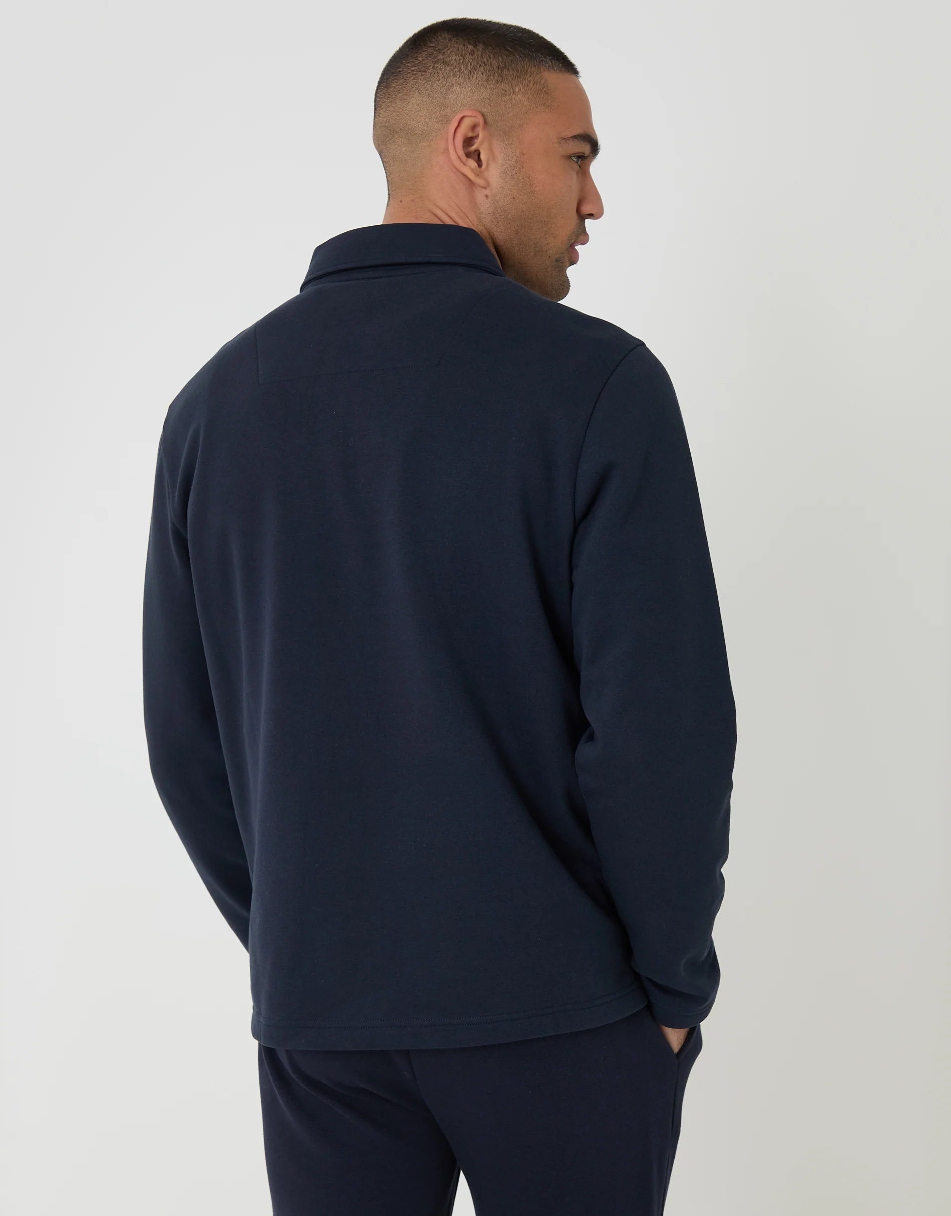 Quarter Zip Long Sleeve Polo Sweatshirt in Navy - Image 2