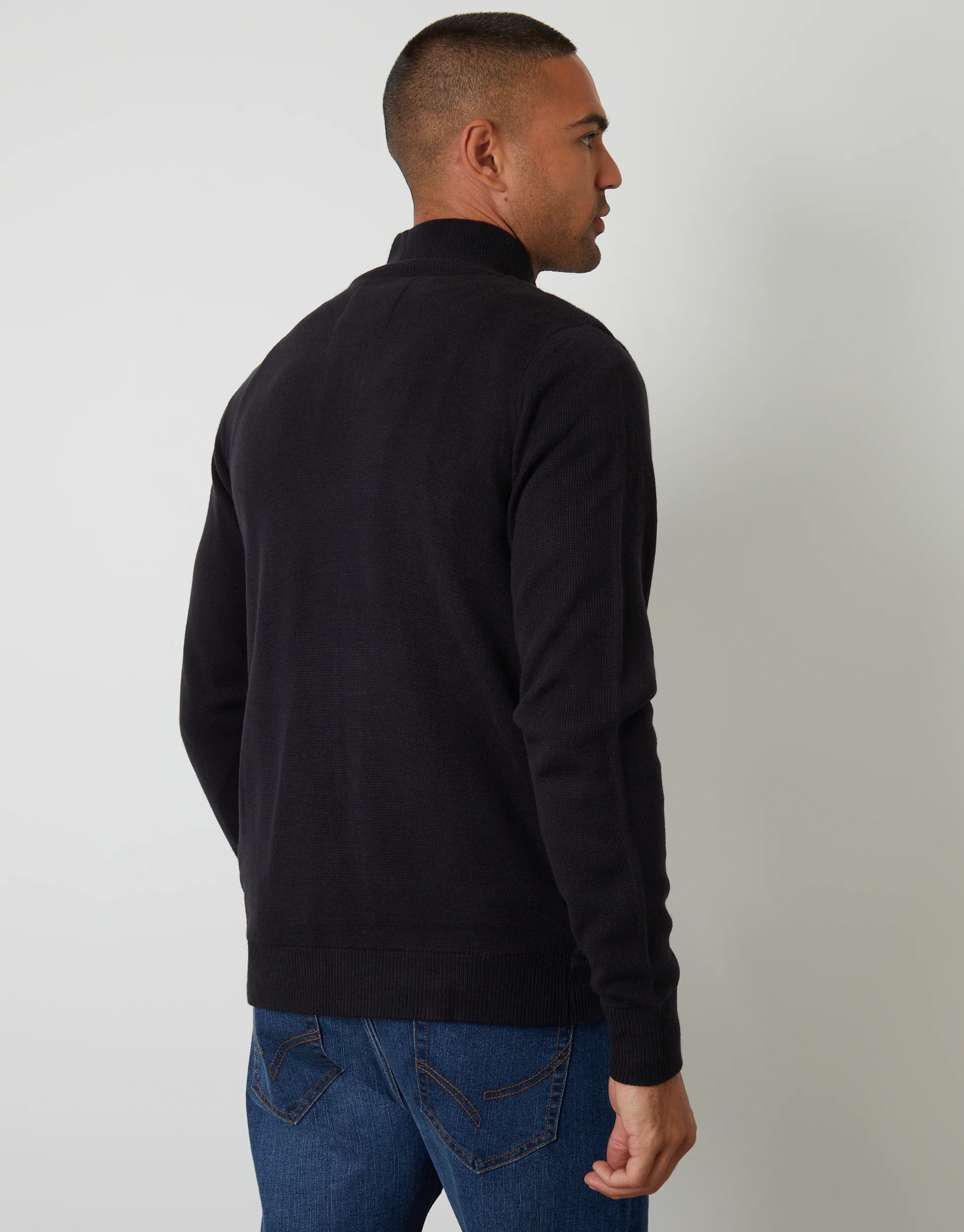 Quilted Zip Up Knitted Jacket in Navy - Image 2
