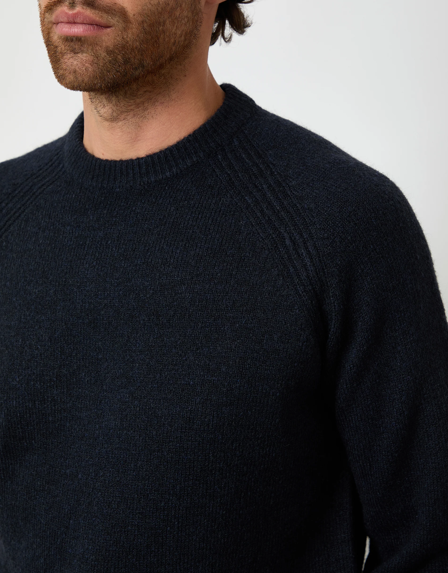 Raglan Rib Knitted Crew Neck Jumper in Navy - Image 4