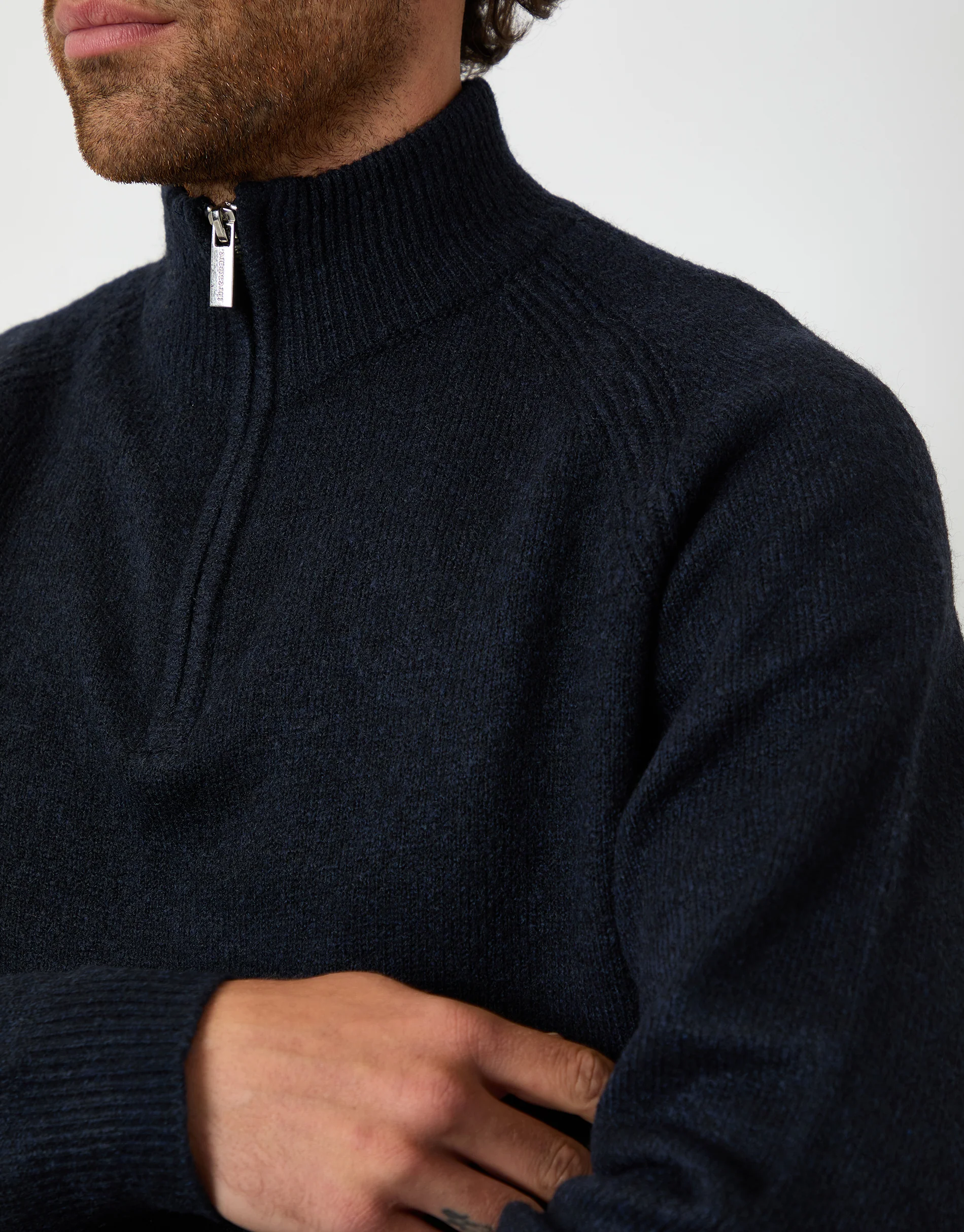Raglan Rib Quarter Zip Knitted Jumper in Navy - Image 4