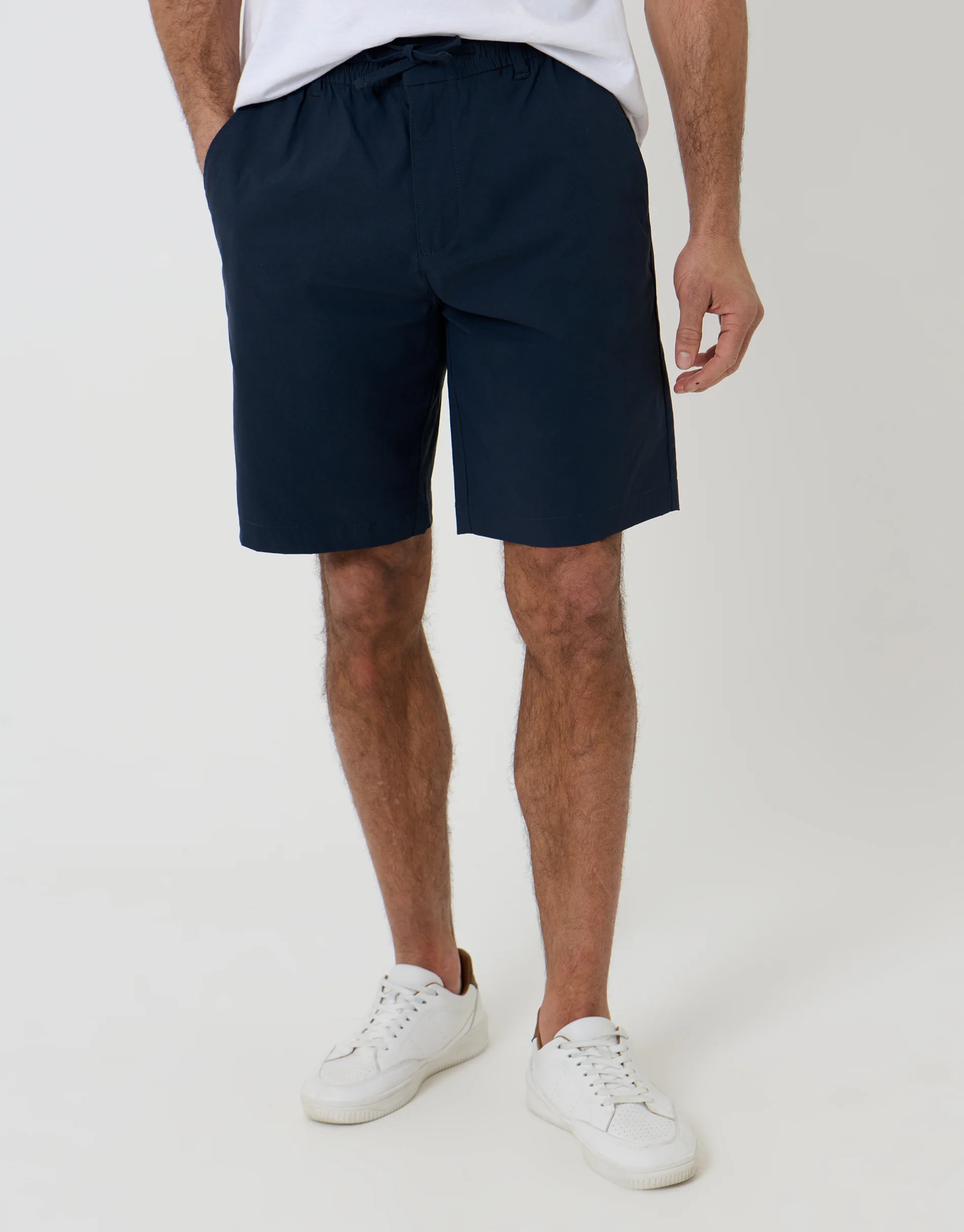 Regular Fit Elasticated Waist Stretch Chino Shorts in Navy