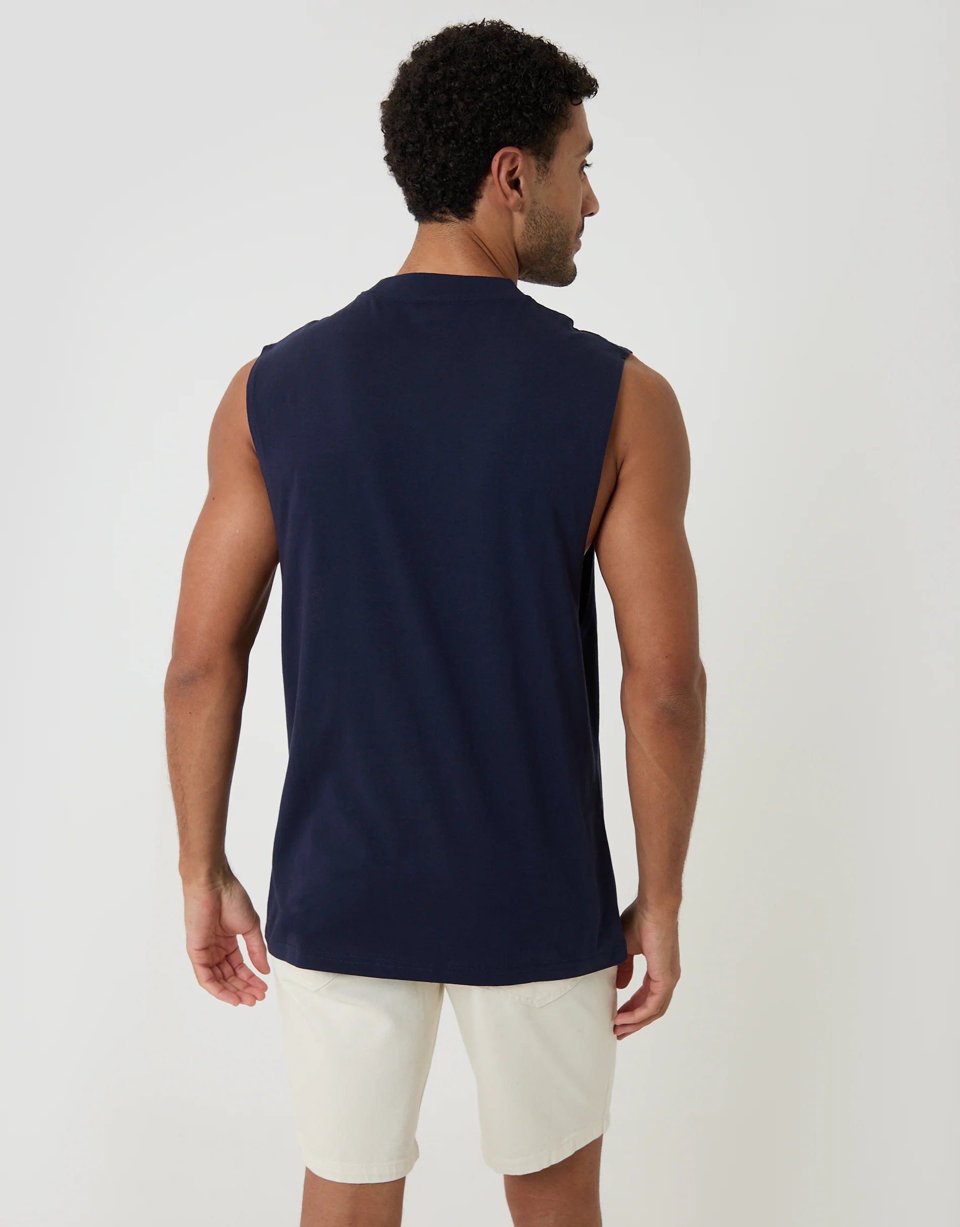 Relaxed Fit Cotton Crew Neck Vest in Navy - Image 2