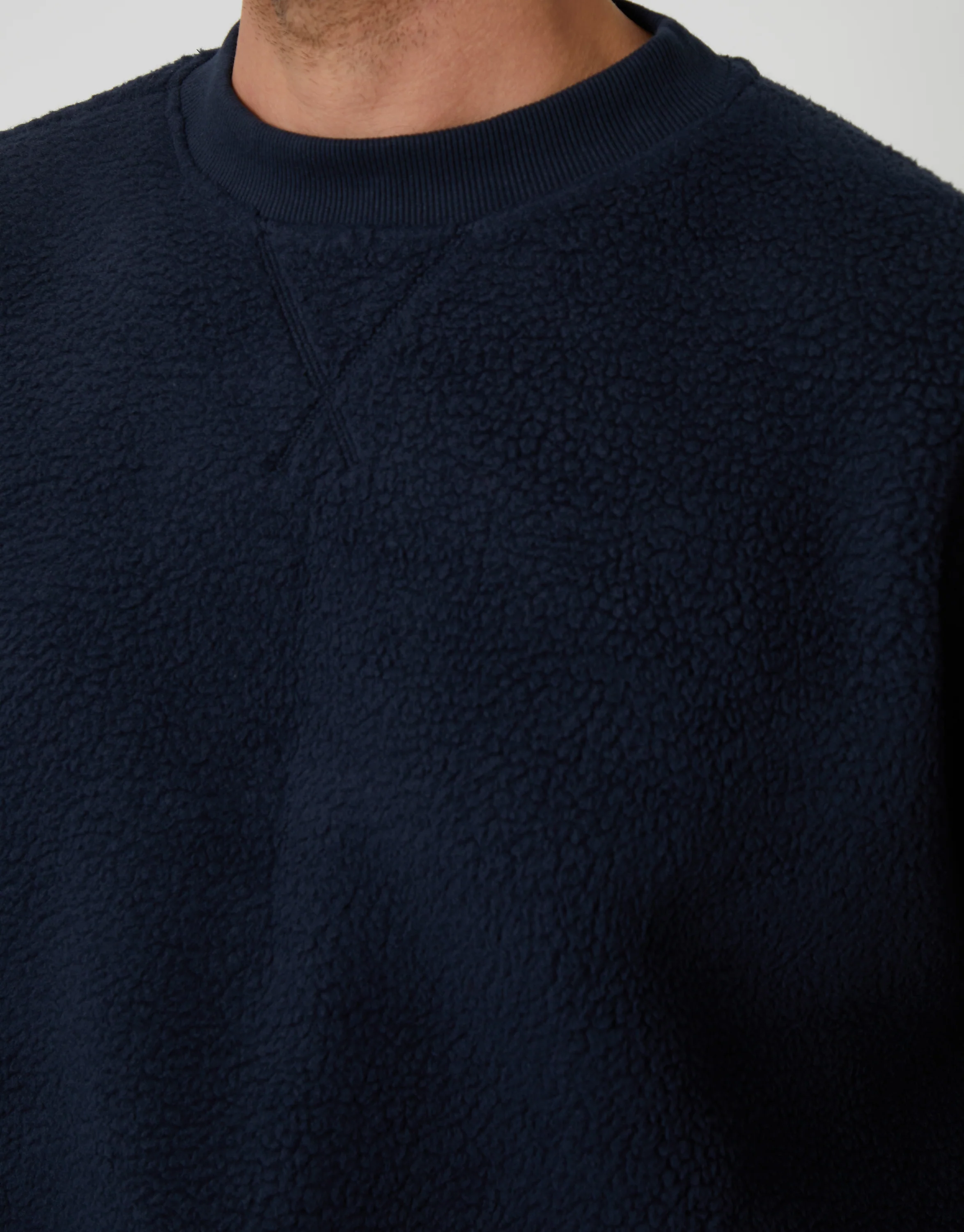 Relaxed Fit Crew Neck Borg Sweatshirt in Navy - Image 4