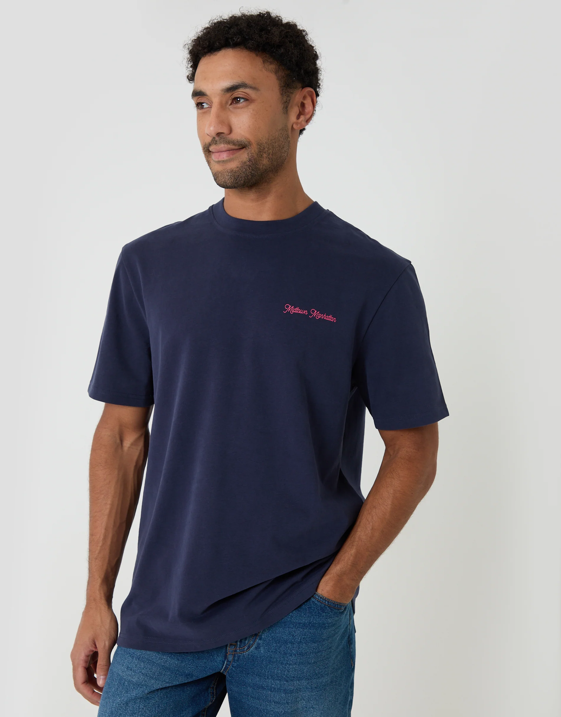 Relaxed Fit Midtown Peached Cotton T-Shirt in Navy - Image 2