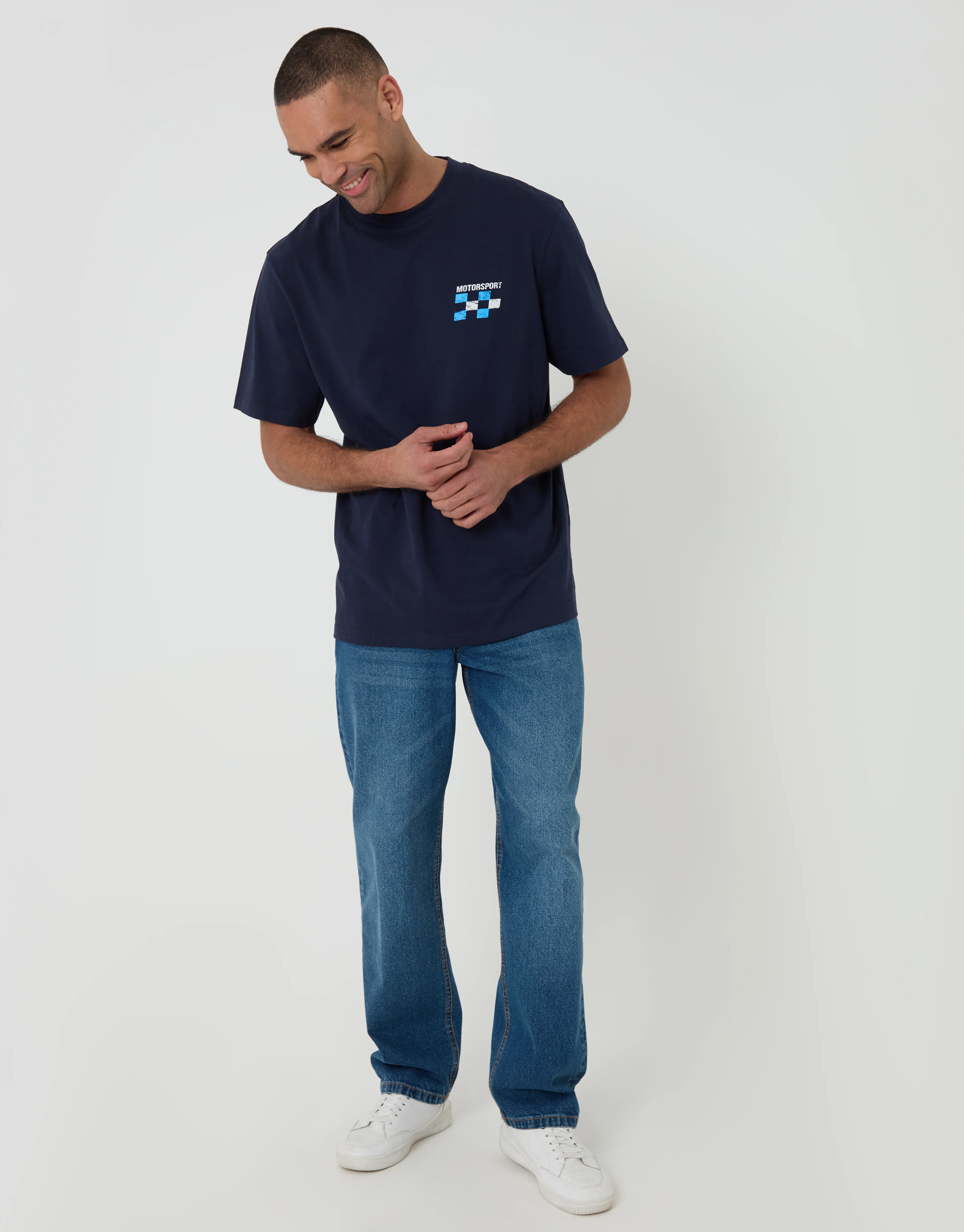 Relaxed Fit Motorsport Cotton T-Shirt in Navy - Image 3