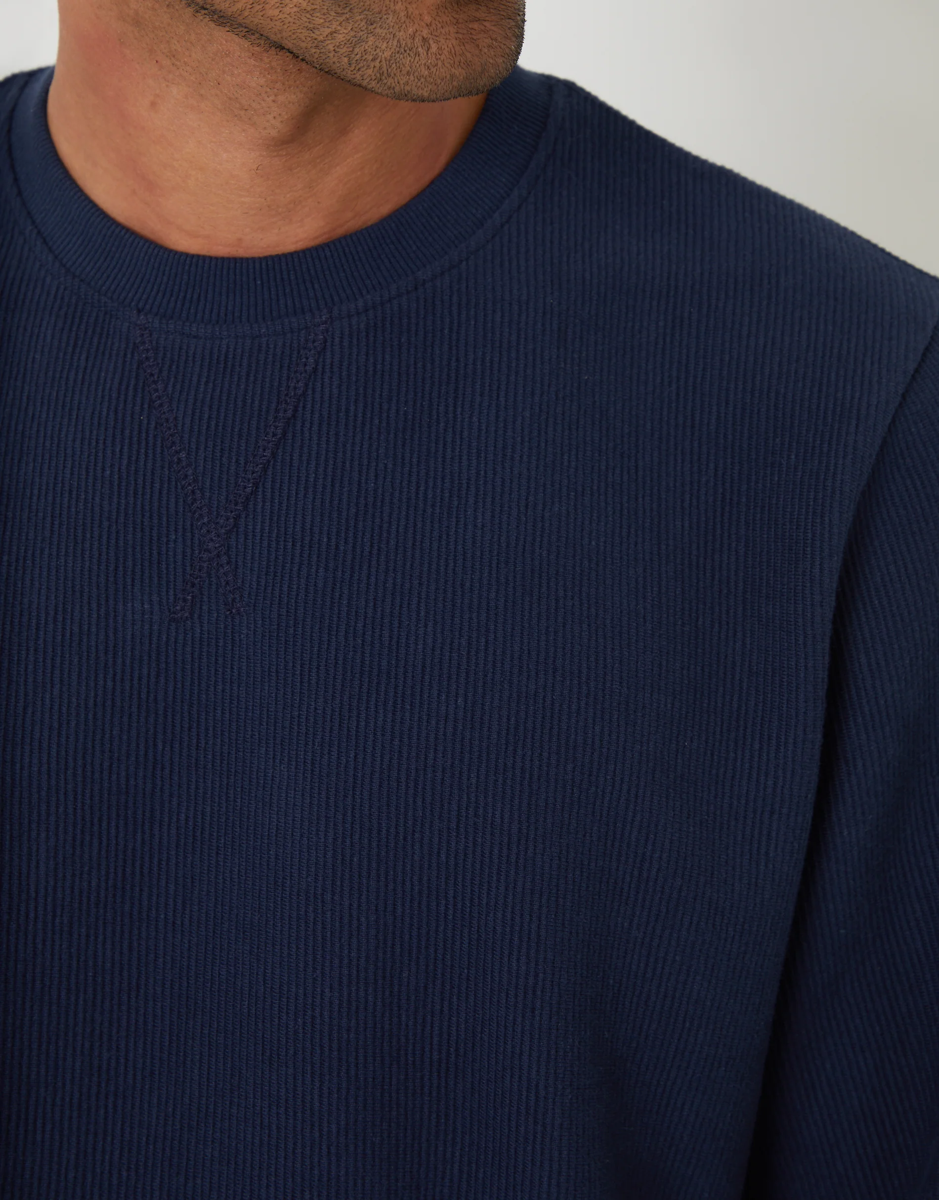 Relaxed Fit Rib Textured Crew Neck Sweatshirt in Navy - Image 4