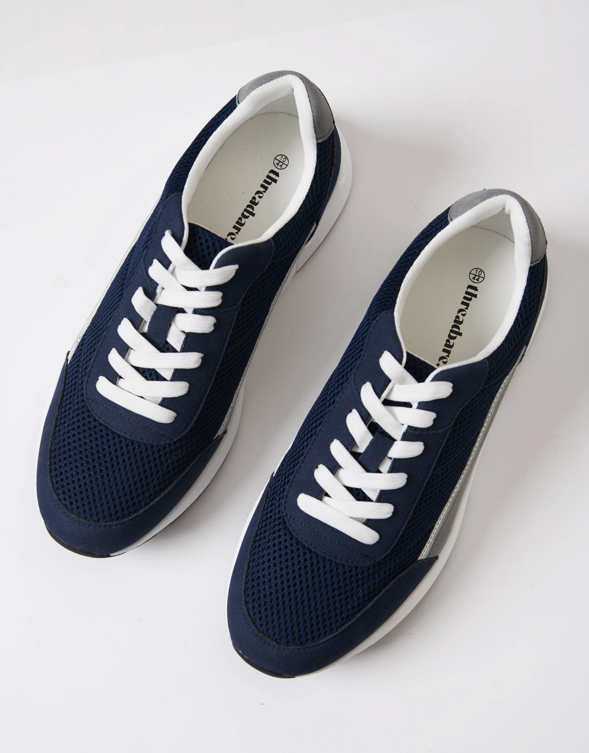 Retro Mixed Material Trainers in Navy - Image 2