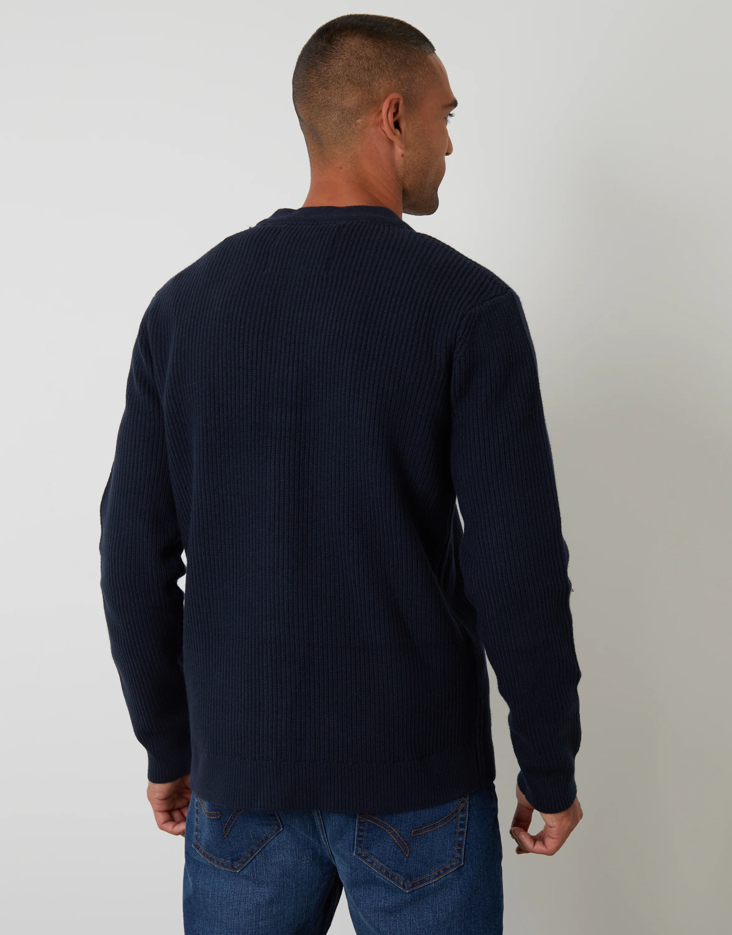Rib Knit Button Up Cardigan in Navy - Image 2