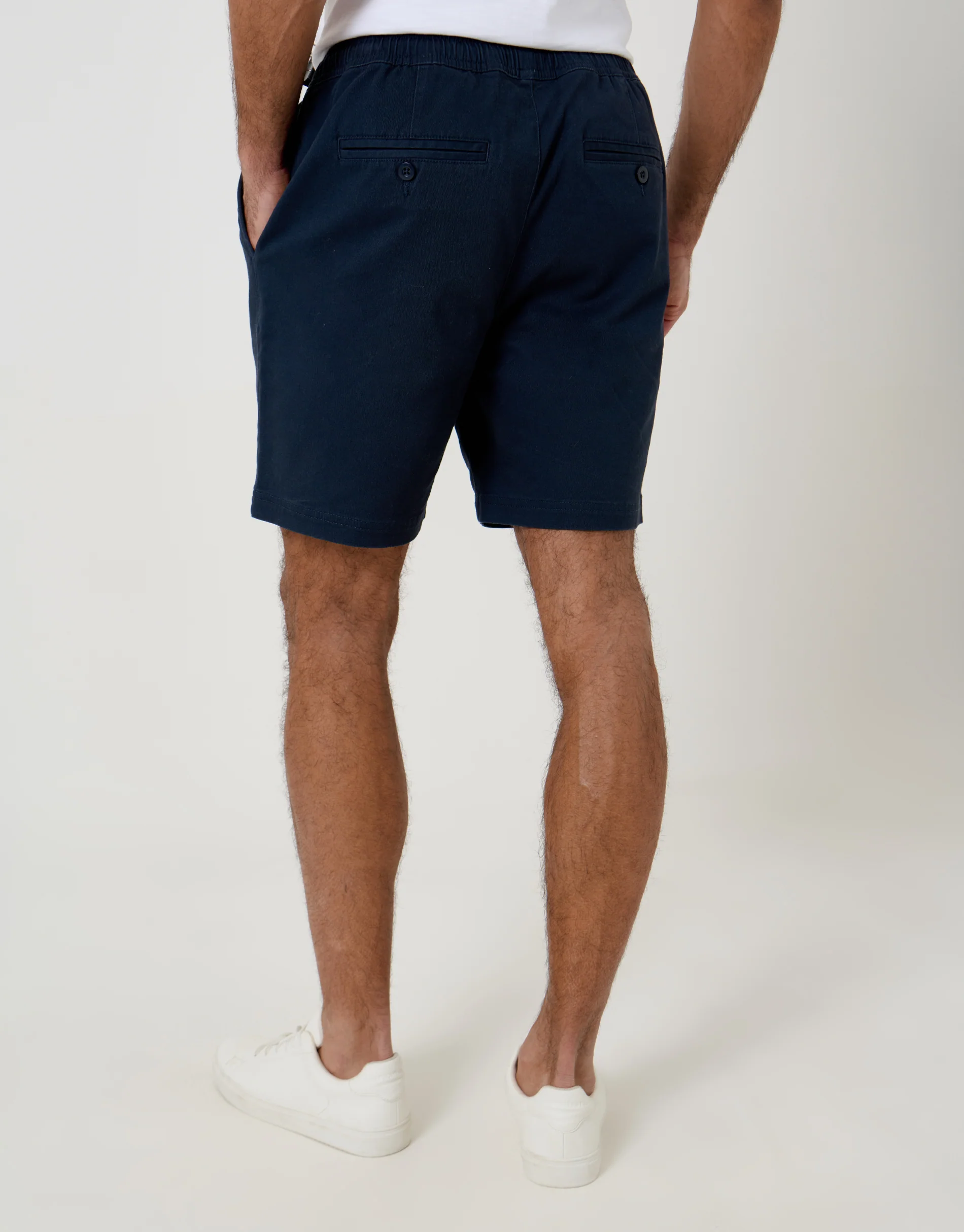 Shorter Length Elasticated Waist Stretch Chino Shorts in Navy - Image 3