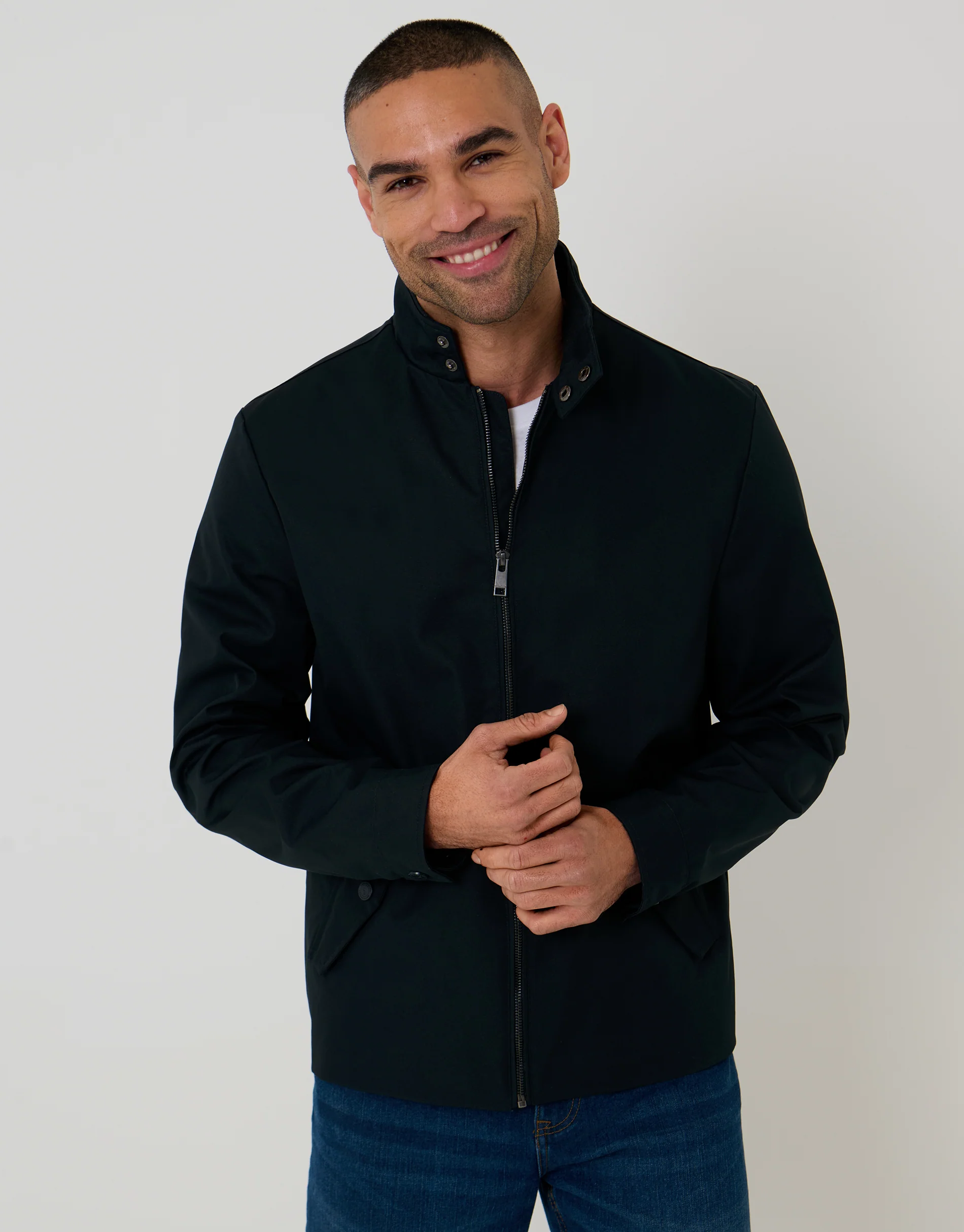 Showerproof Zip Up Harrington Jacket in Navy