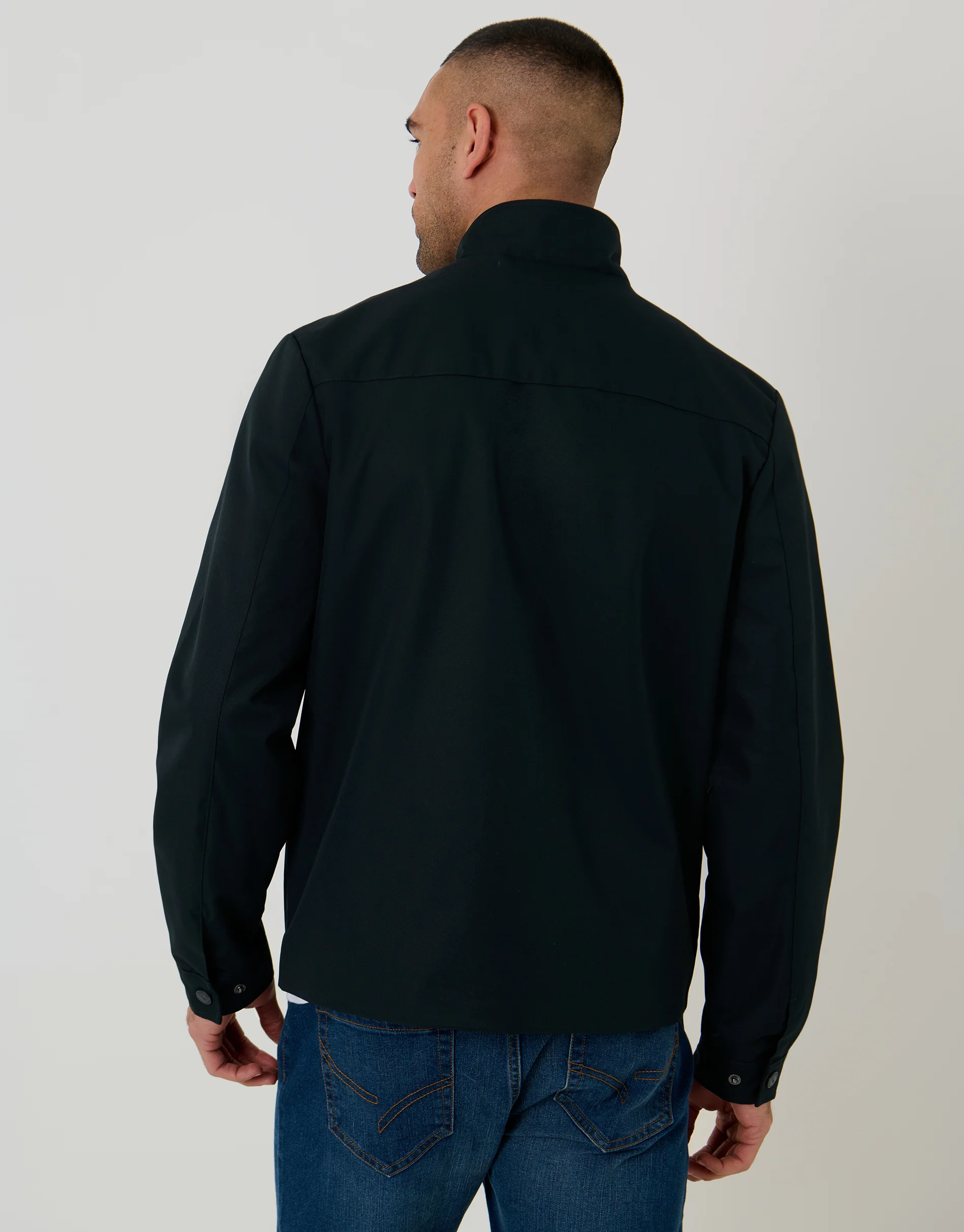 Showerproof Zip Up Harrington Jacket in Navy - Image 2